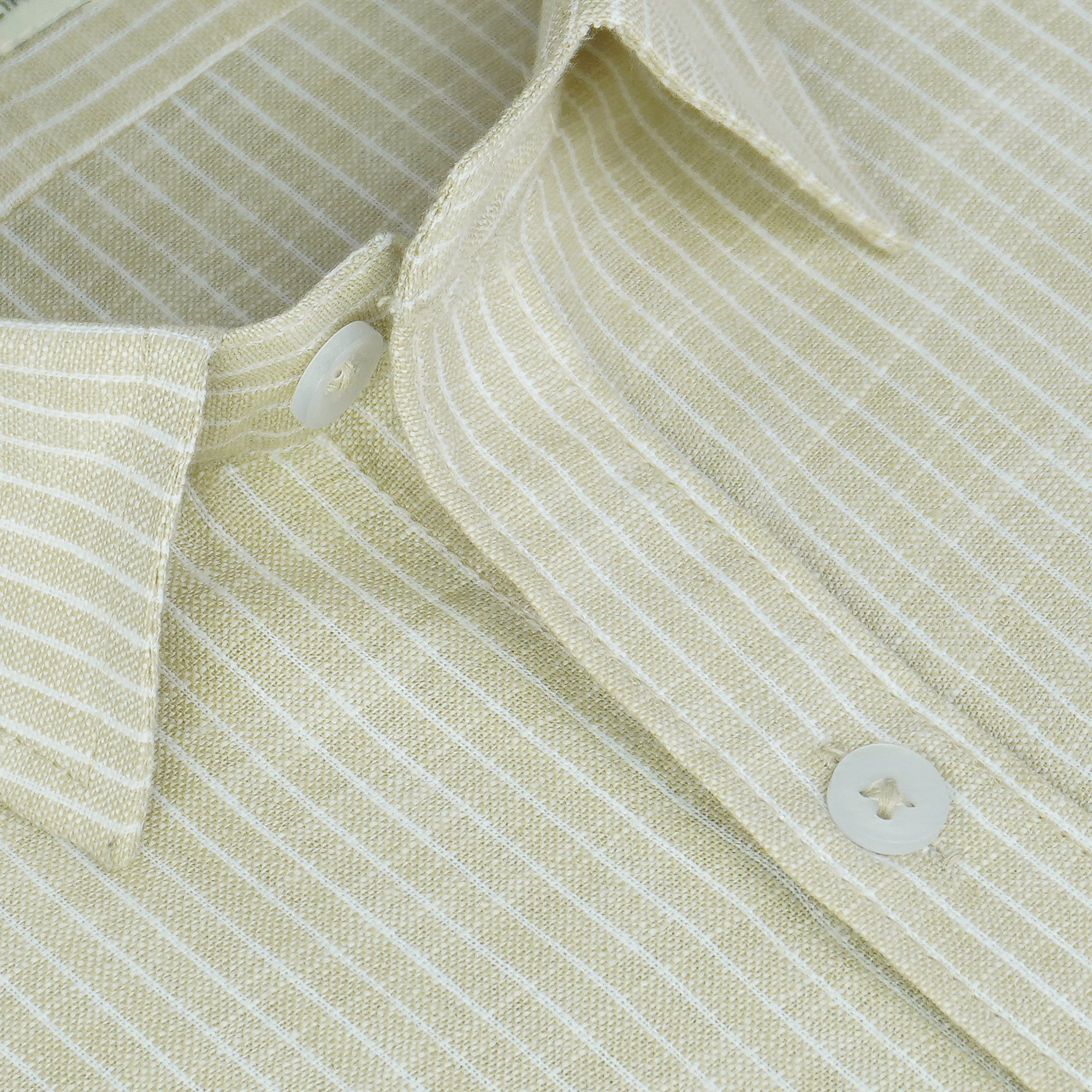 Men's Cotton Linen Striped Half Sleeves Shirt (Beige)