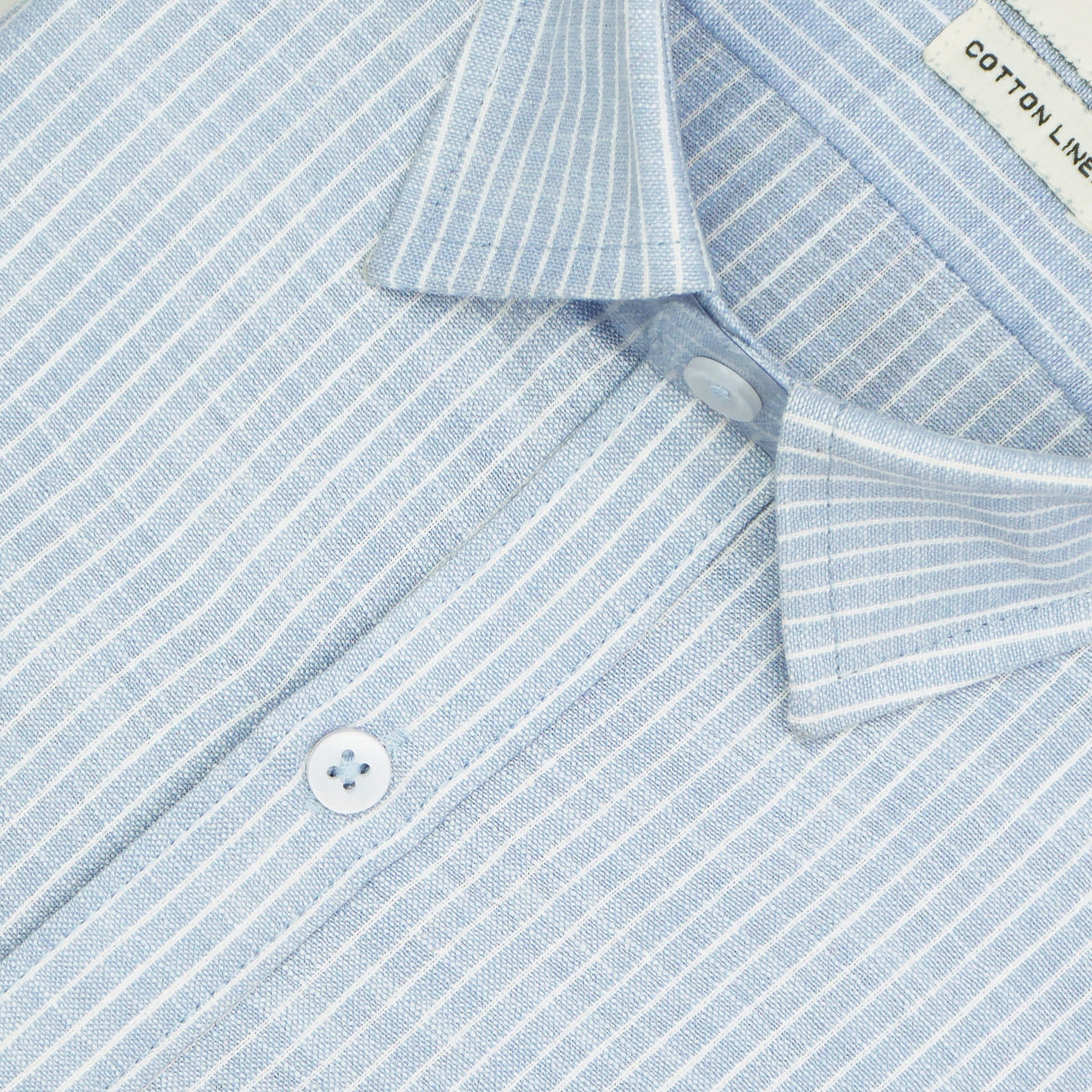 Men's Cotton Linen Striped Half Sleeves Shirt (Blue)