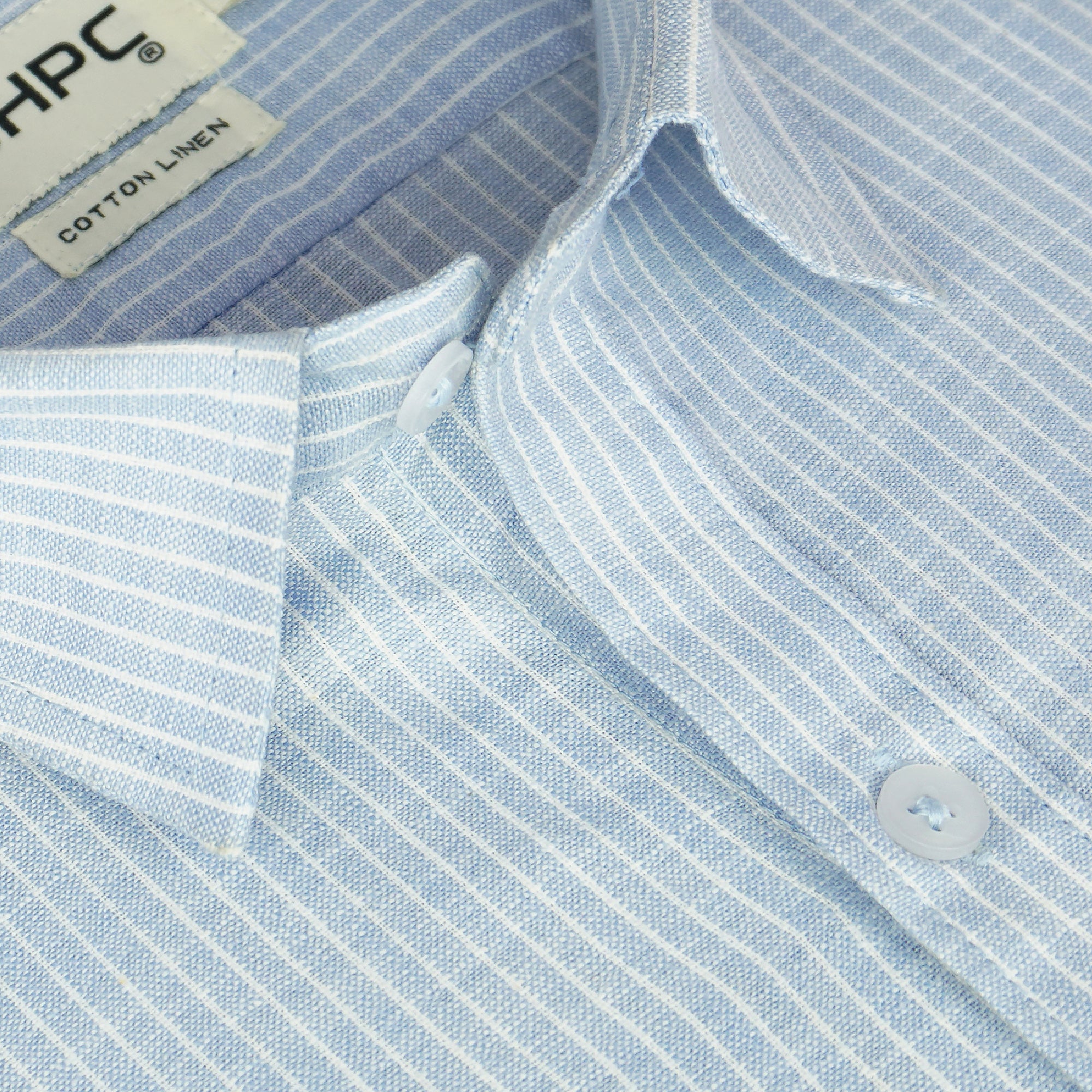 Men's Cotton Linen Striped Half Sleeves Shirt (Blue)