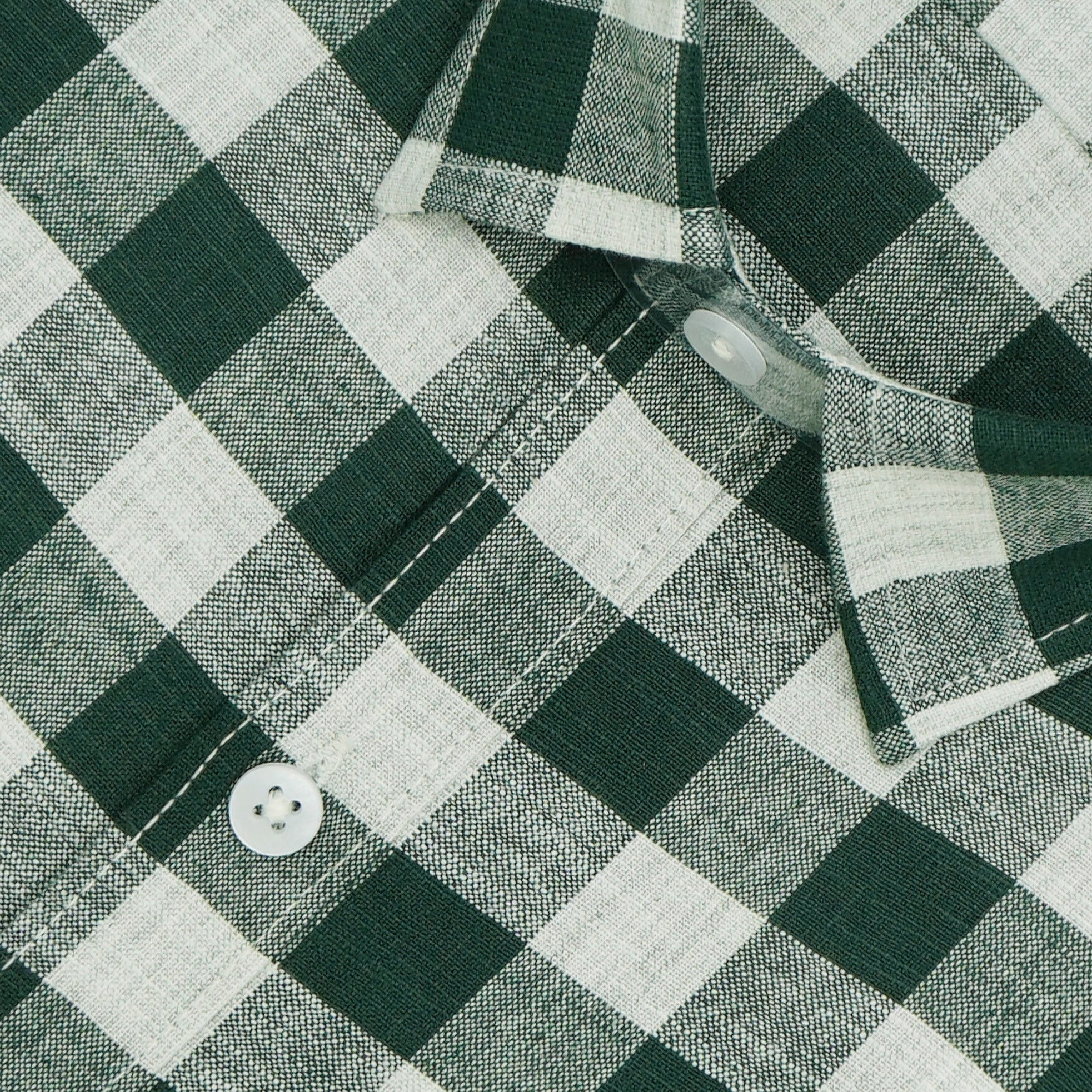 Men's Cotton Linen Checkered Half Sleeves Shirt (Bottle Green)