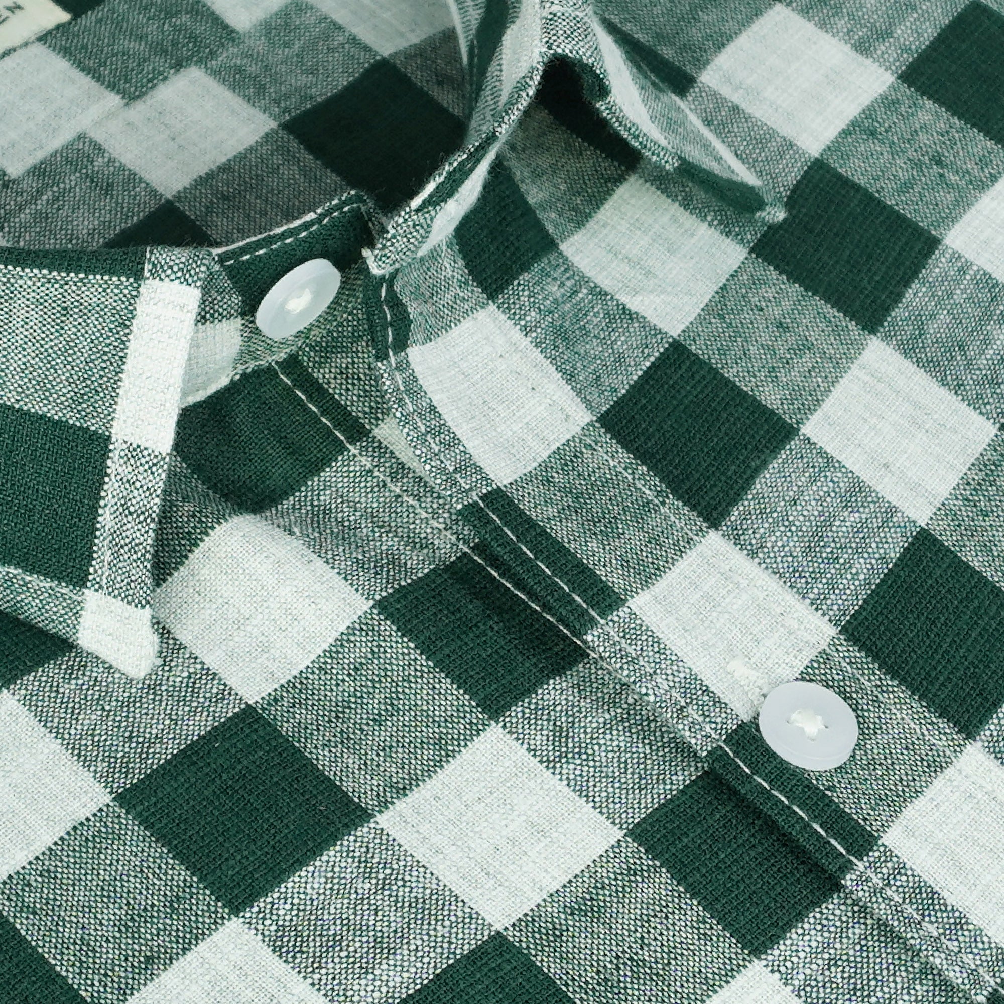 Men's Cotton Linen Checkered Half Sleeves Shirt (Bottle Green)