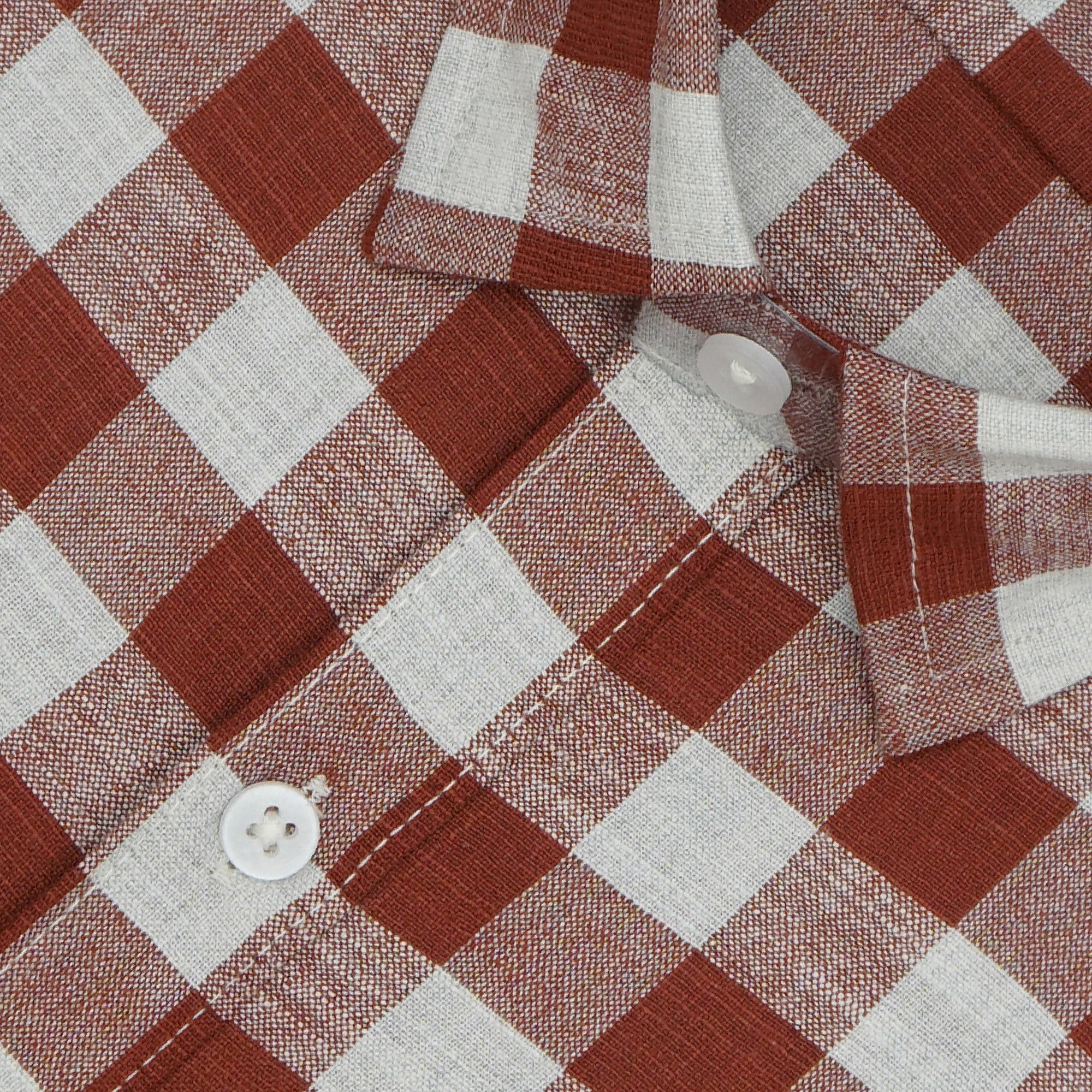 Men's Cotton Linen Checkered Half Sleeves Shirt (Rust)
