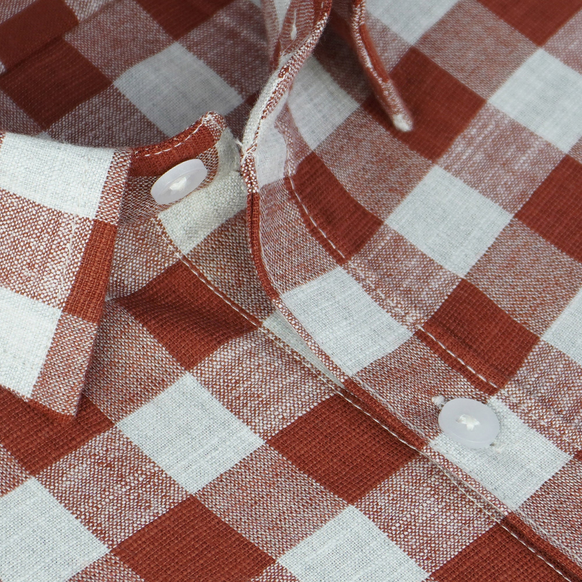 Men's Cotton Linen Checkered Half Sleeves Shirt (Rust)