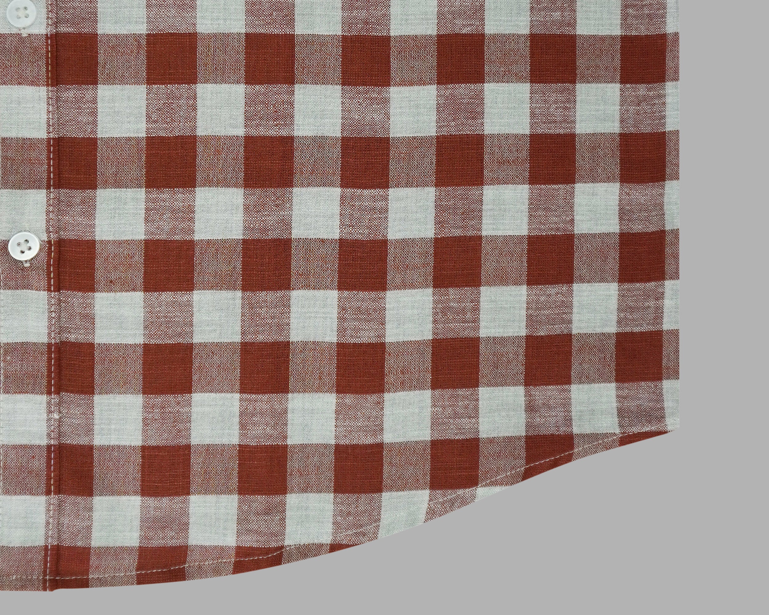 Men's Cotton Linen Checkered Half Sleeves Shirt (Rust)