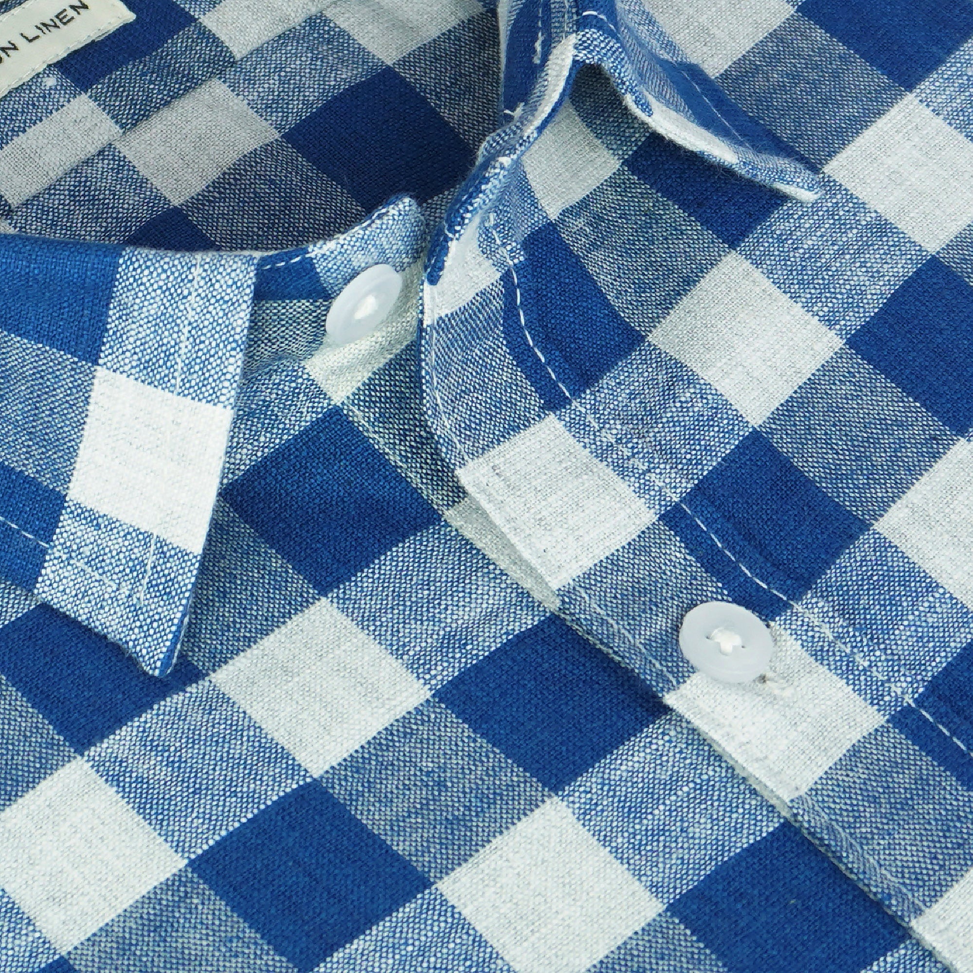 Men's Cotton Linen Checkered Half Sleeves Shirt (Blue)