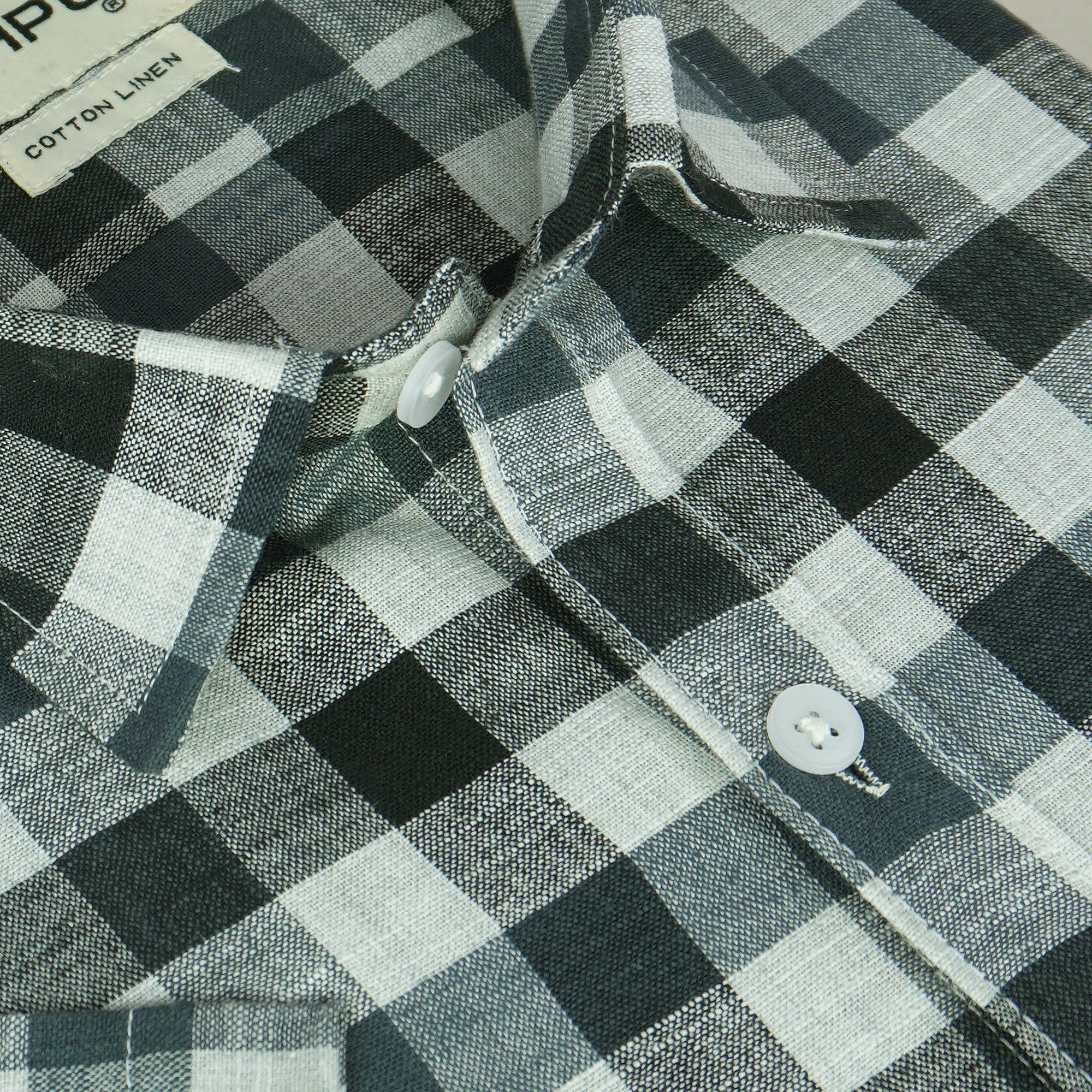 Men's Cotton Linen Checkered Half Sleeves Shirt (Grey)