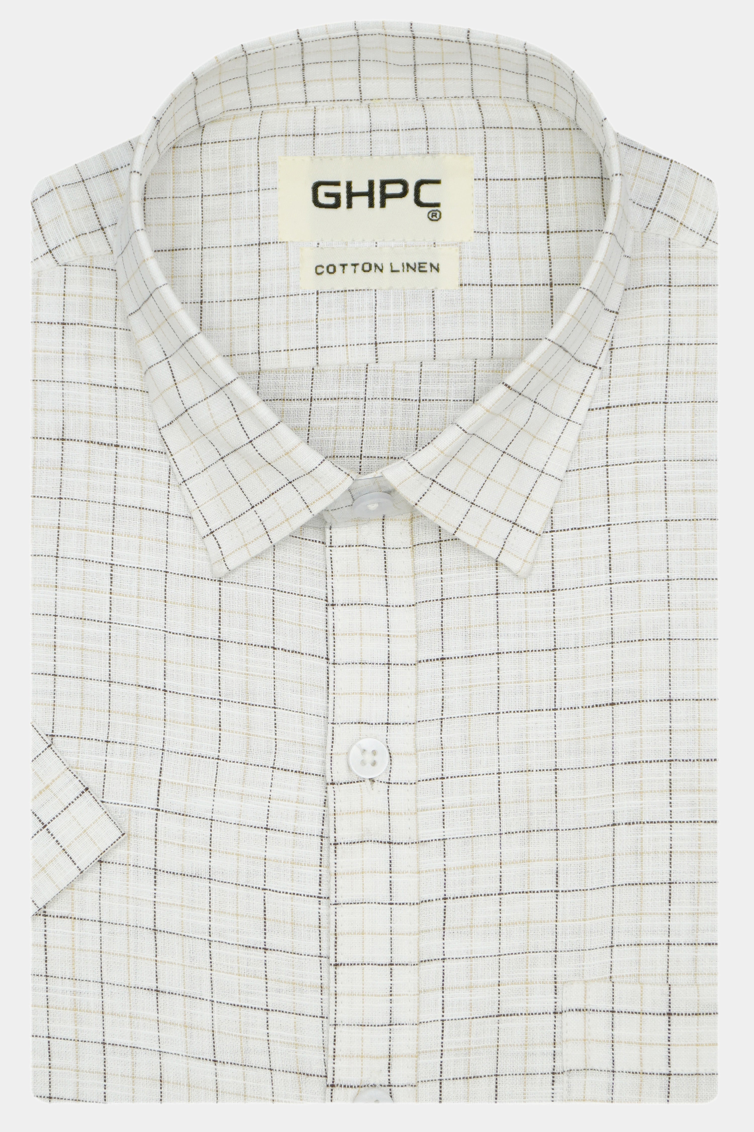 Men's Cotton Linen Checkered Half Sleeves Shirt (Yellow)