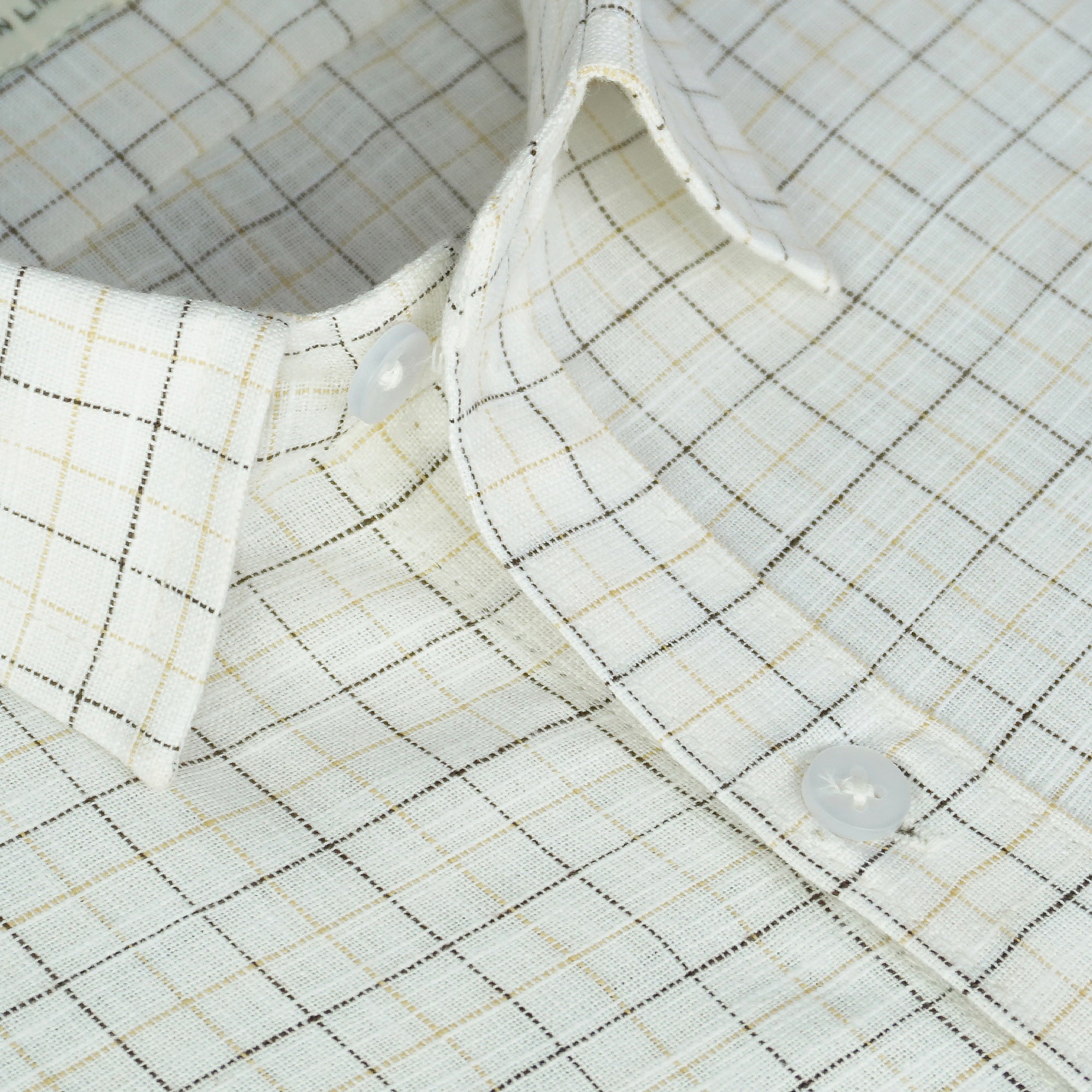 Men's Cotton Linen Checkered Half Sleeves Shirt (Yellow)