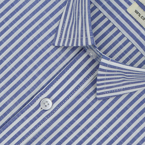 Men's 100% Cotton Hickory Striped Half Sleeves Shirt (Blue) FSH407747_3
