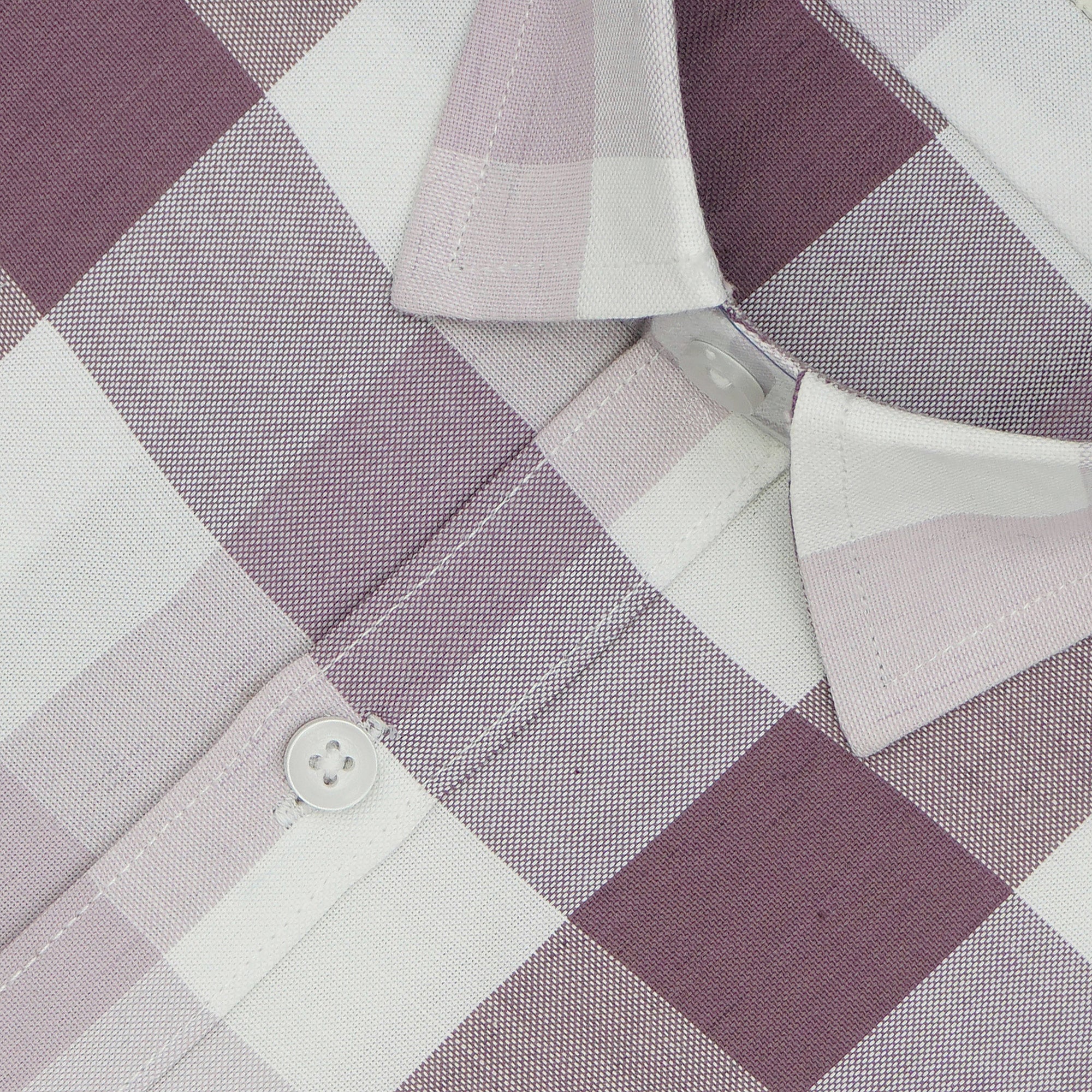 Men's 100% Cotton Checkered Half Sleeves Shirt (Purple)