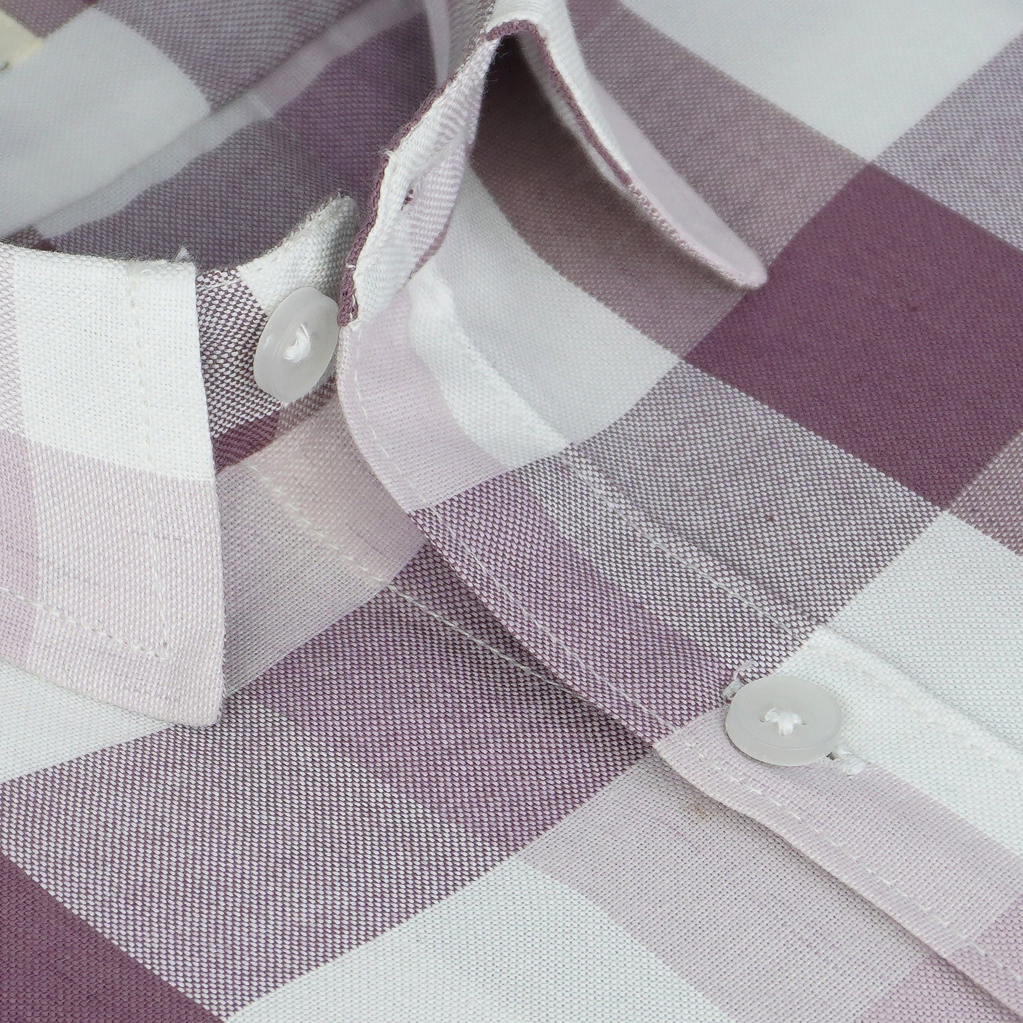 Men's 100% Cotton Checkered Half Sleeves Shirt (Purple)