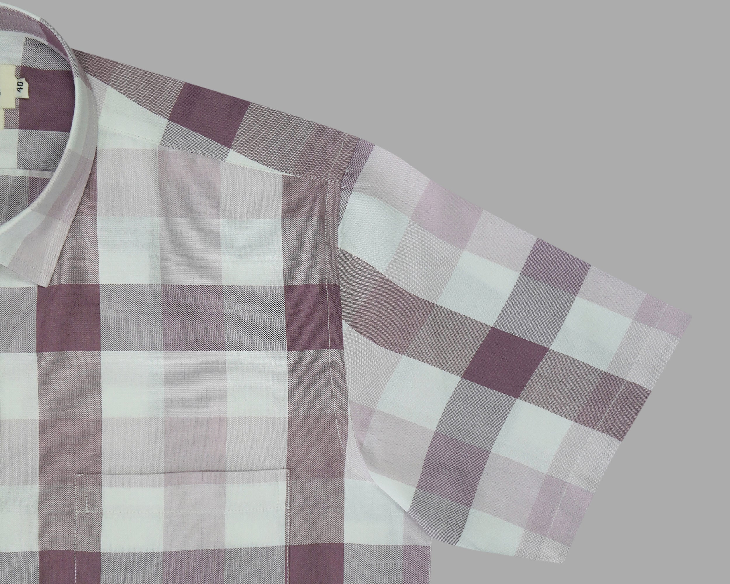 Men's 100% Cotton Checkered Half Sleeves Shirt (Purple)