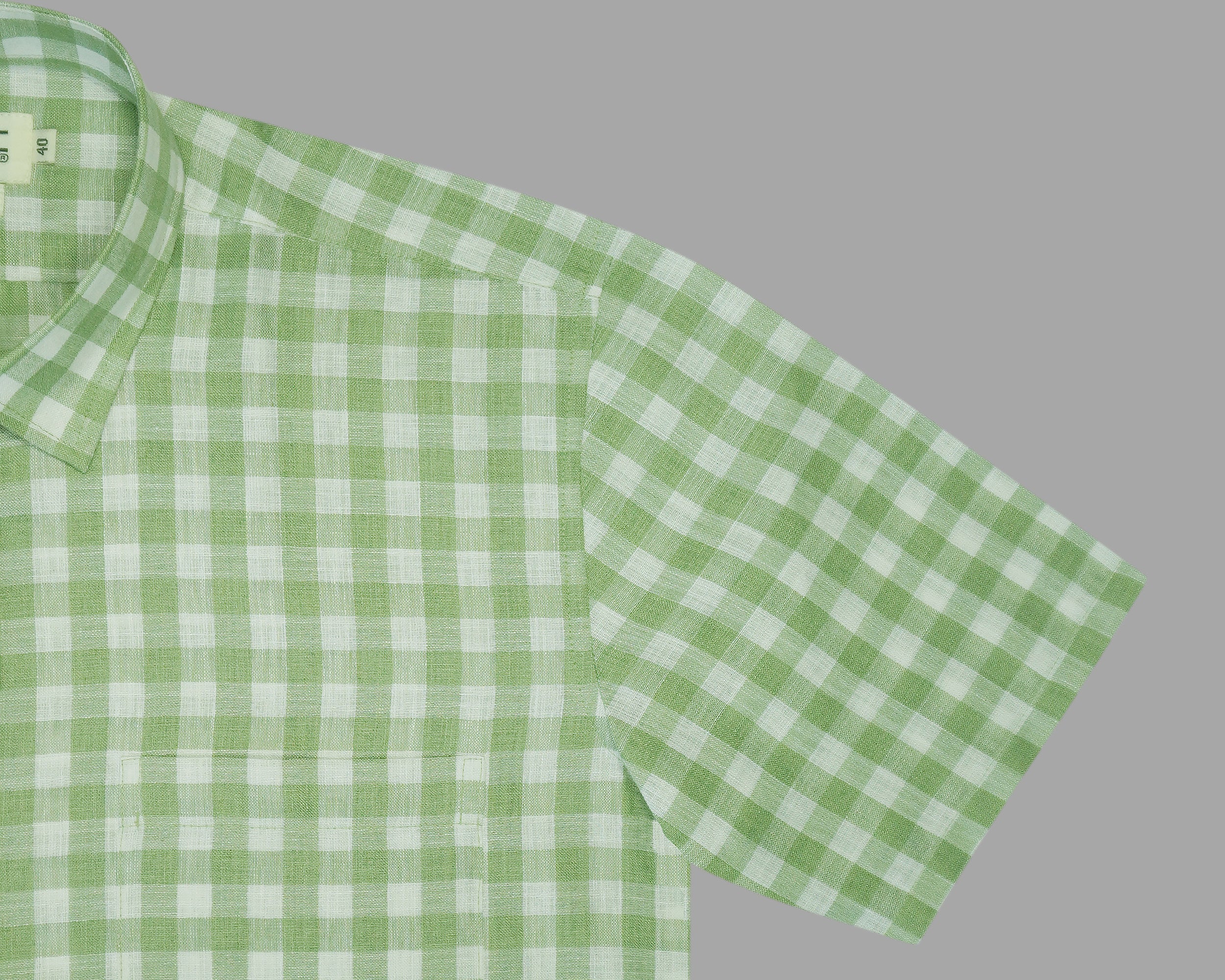 Men's Cotton Linen Checkered Half Sleeves Shirt (Sea Green)