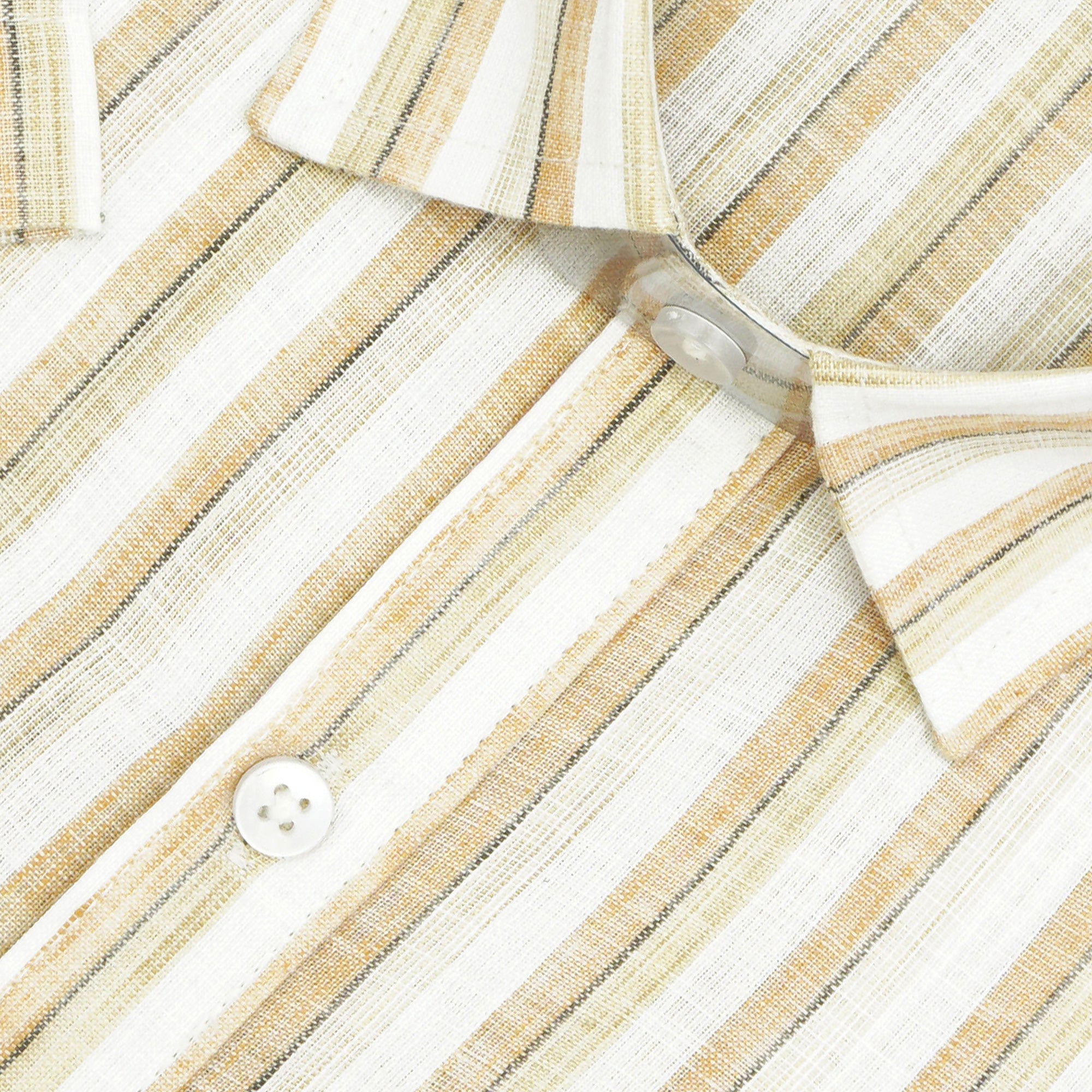 Men's Cotton Linen Striped Half Sleeves Shirt (Orange)