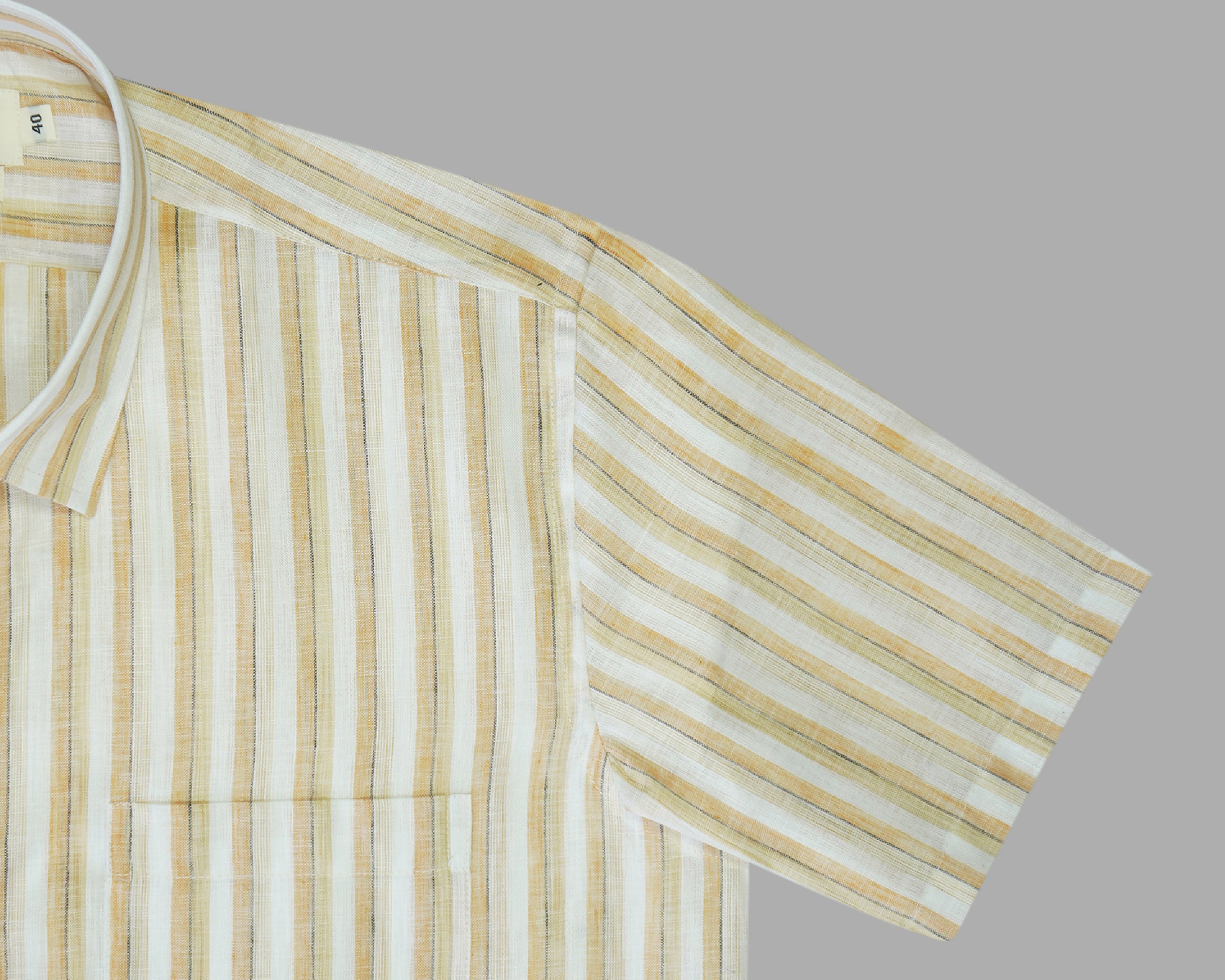 Men's Cotton Linen Striped Half Sleeves Shirt (Orange)