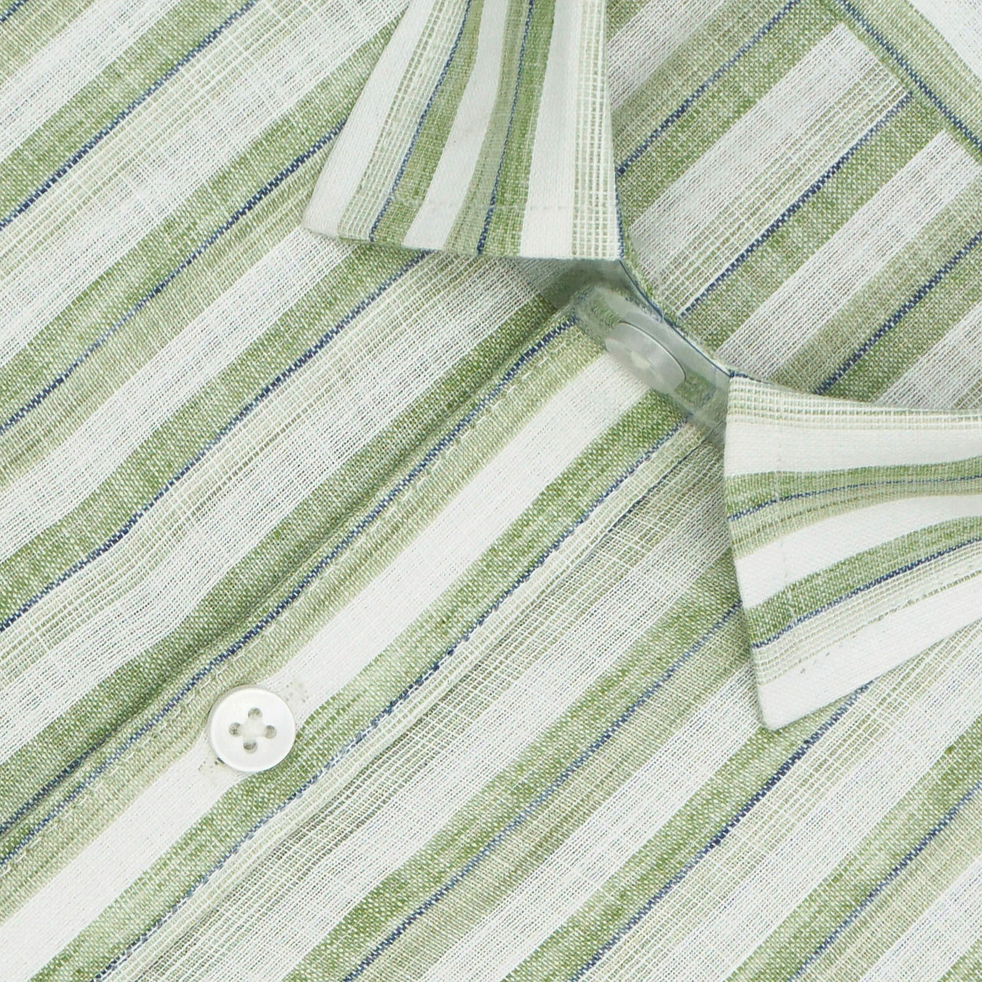 Men's Cotton Linen Striped Half Sleeves Shirt (Green)