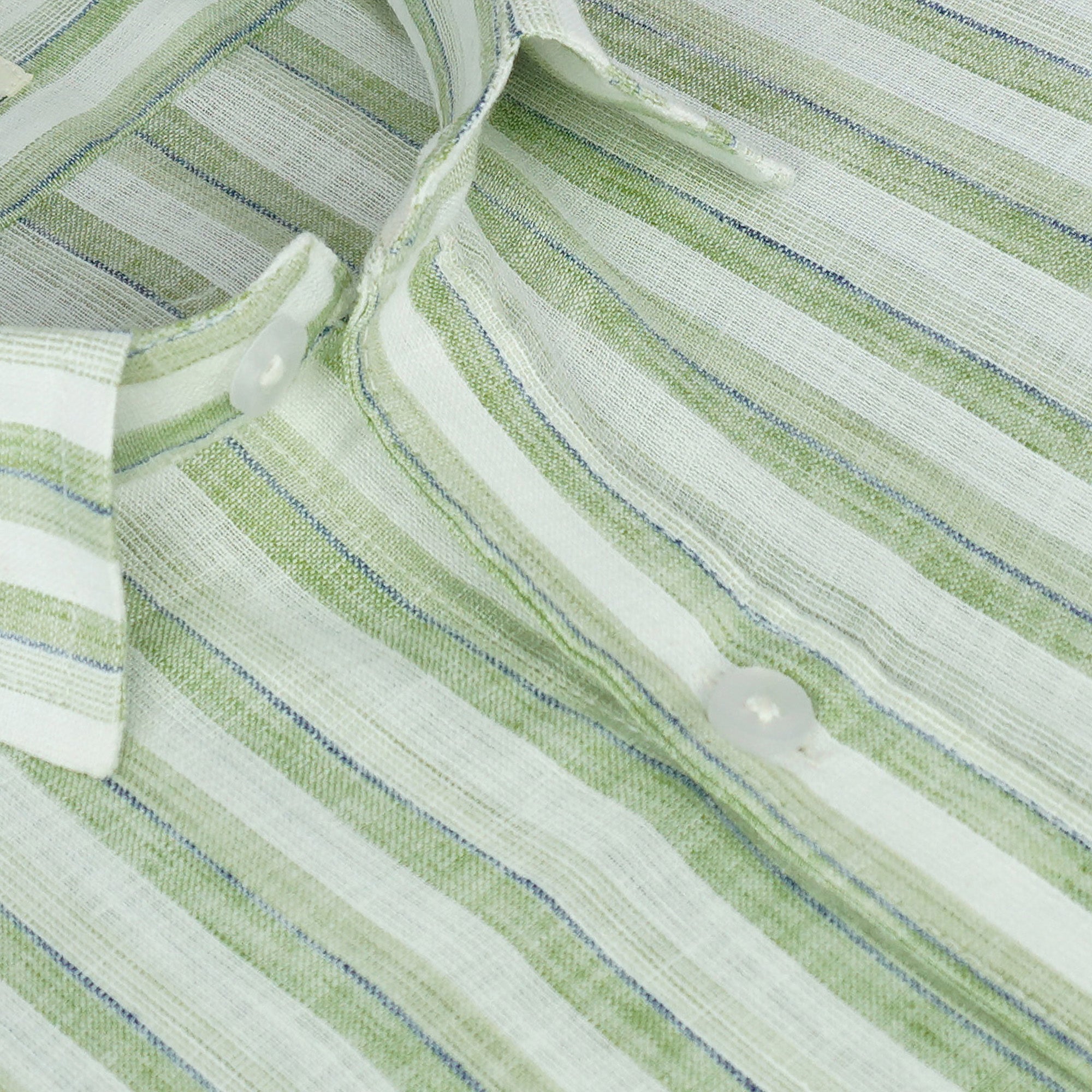 Men's Cotton Linen Striped Half Sleeves Shirt (Green)