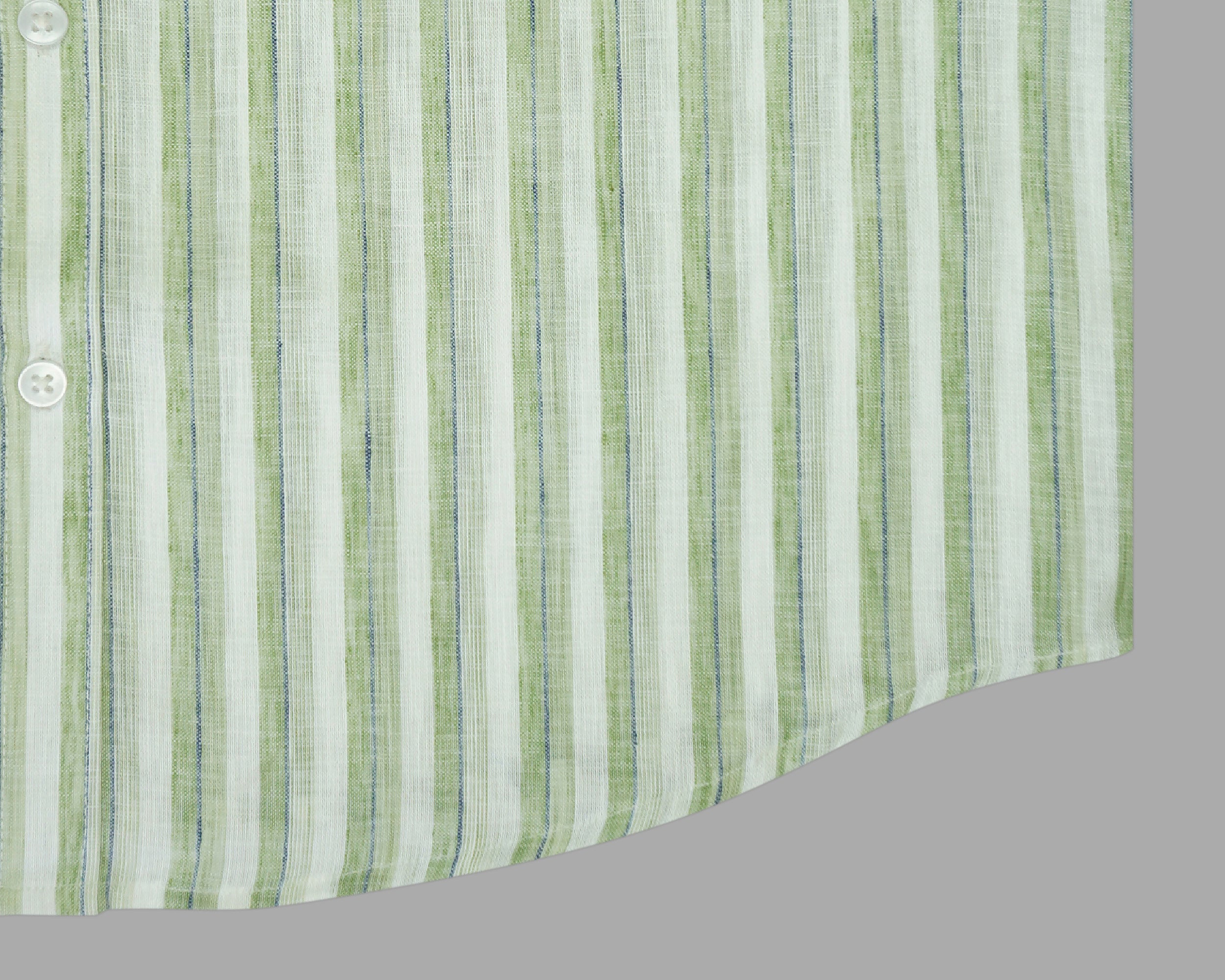 Men's Cotton Linen Striped Half Sleeves Shirt (Green)