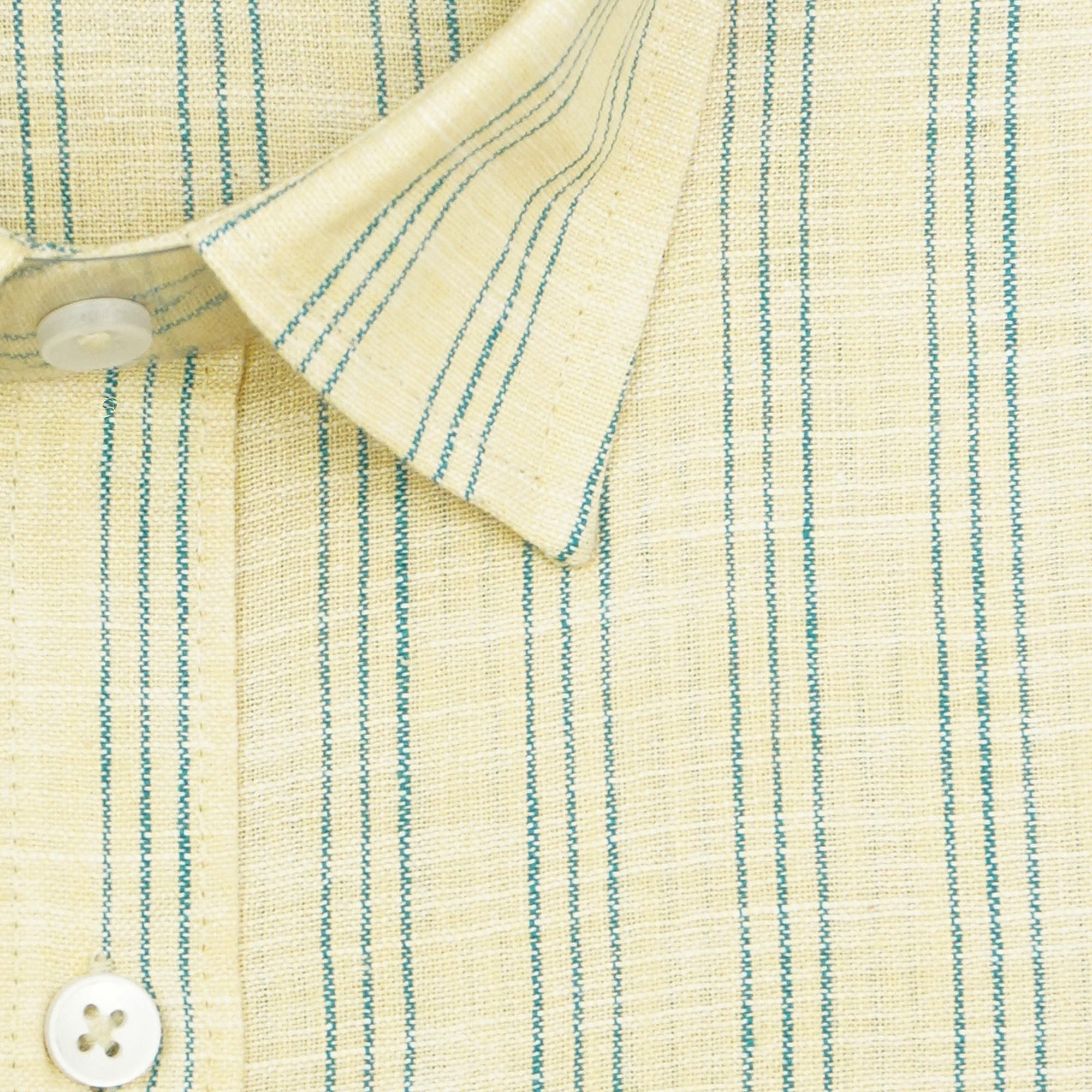 Men's Cotton Linen Striped Half Sleeves Shirt (Yellow)