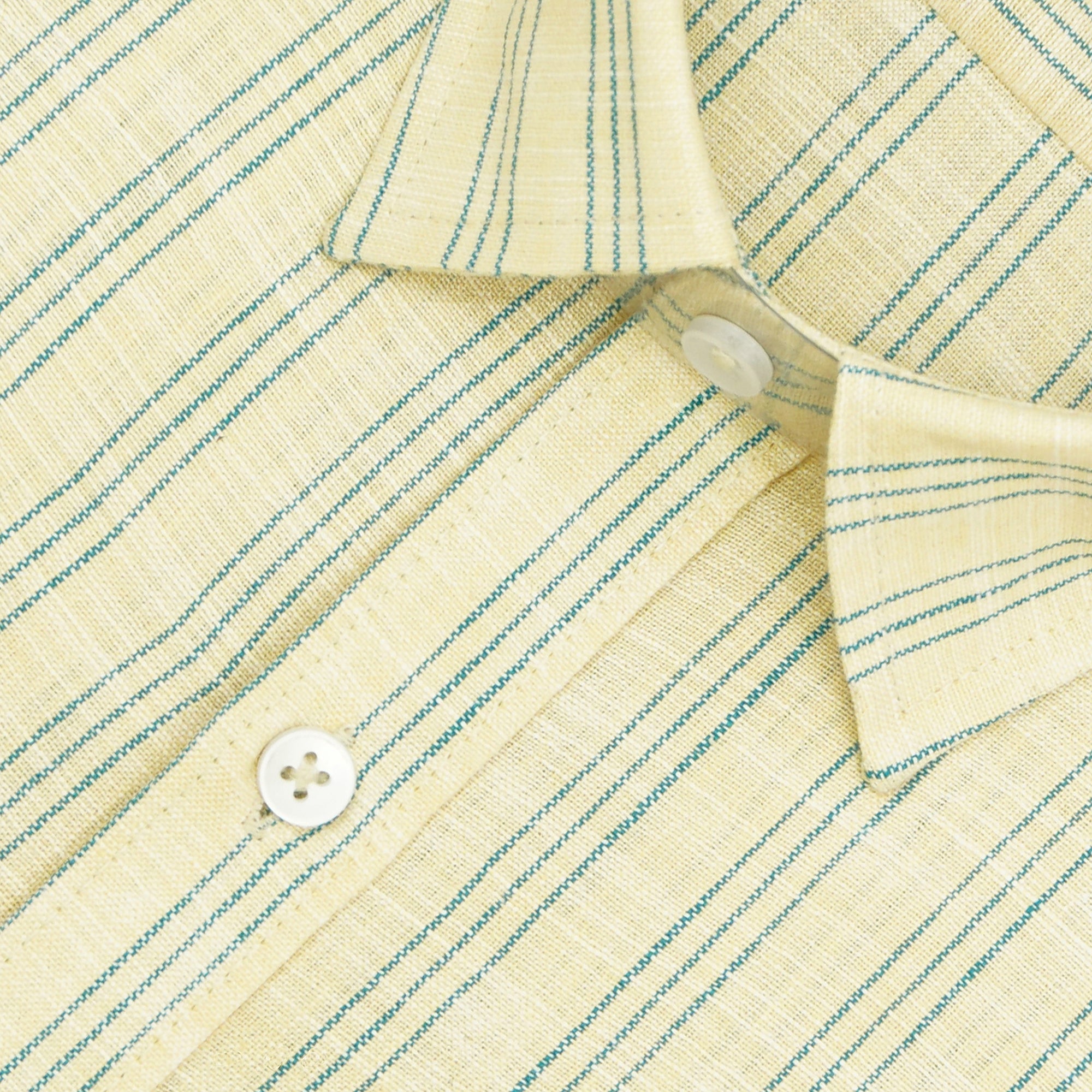 Men's Cotton Linen Striped Half Sleeves Shirt (Yellow)