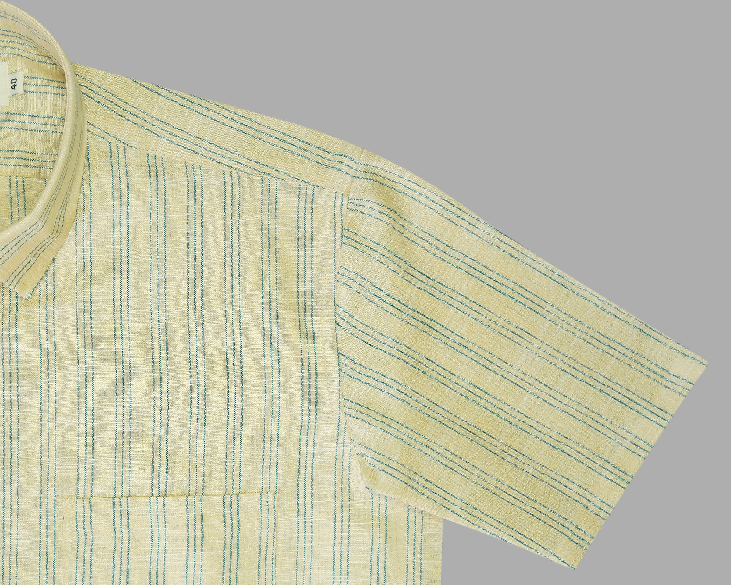 Men's Cotton Linen Striped Half Sleeves Shirt (Yellow)