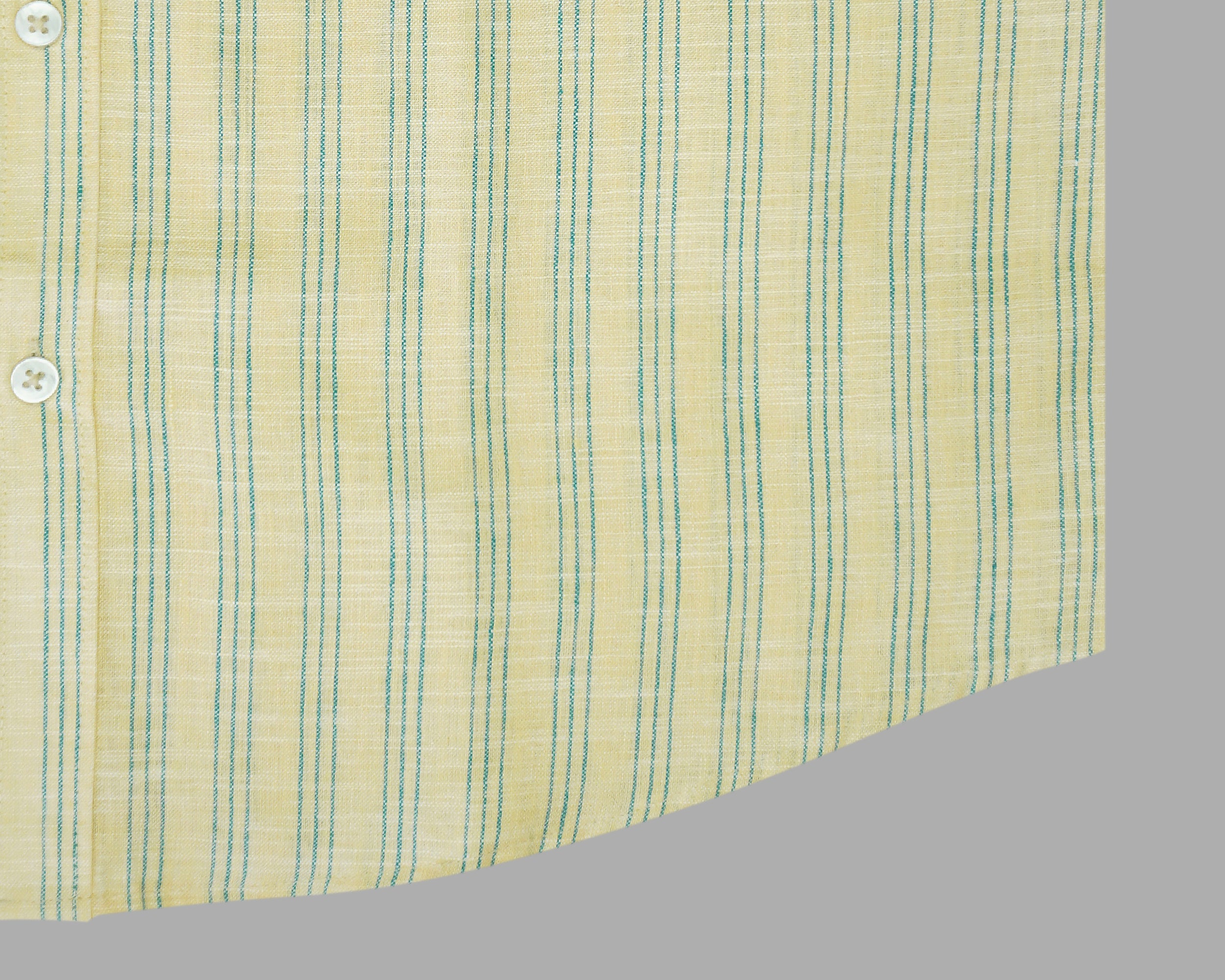 Men's Cotton Linen Striped Half Sleeves Shirt (Yellow)