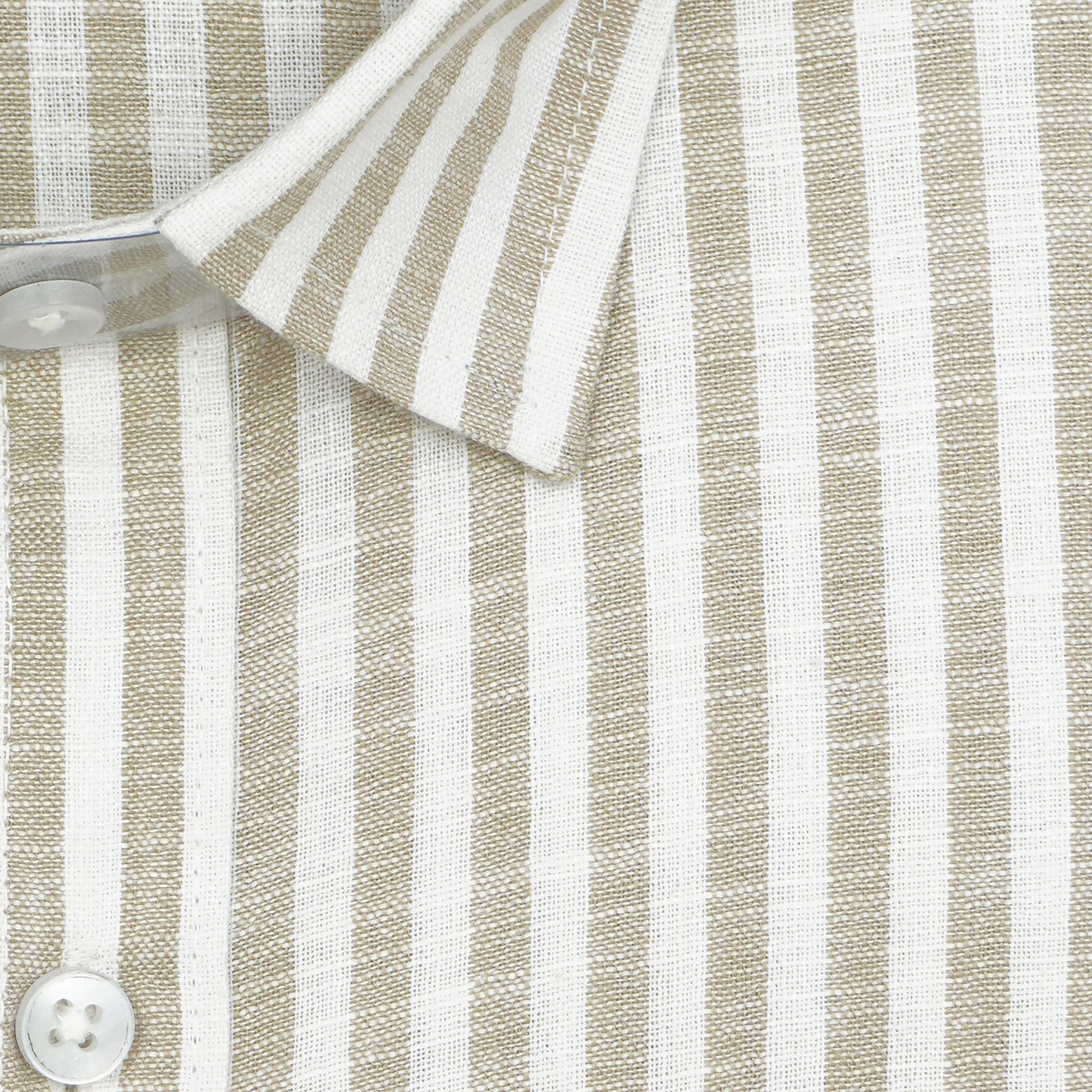 Men's Cotton Linen Striped Half Sleeves Shirt (Beige)
