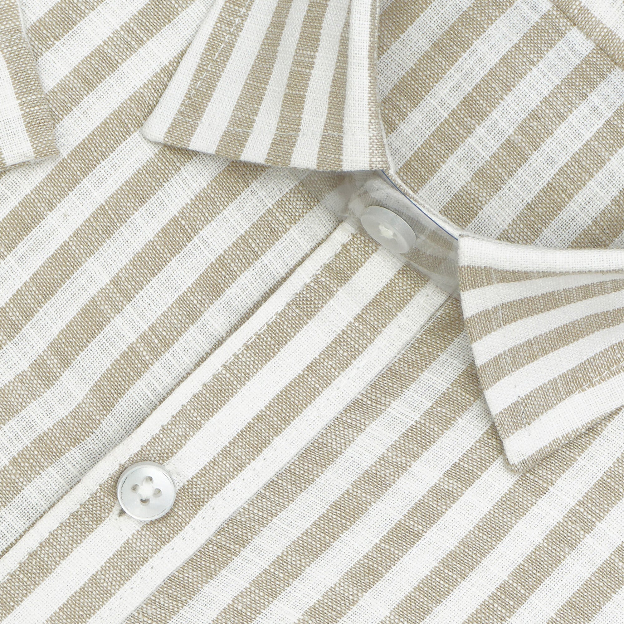Men's Cotton Linen Striped Half Sleeves Shirt (Beige)