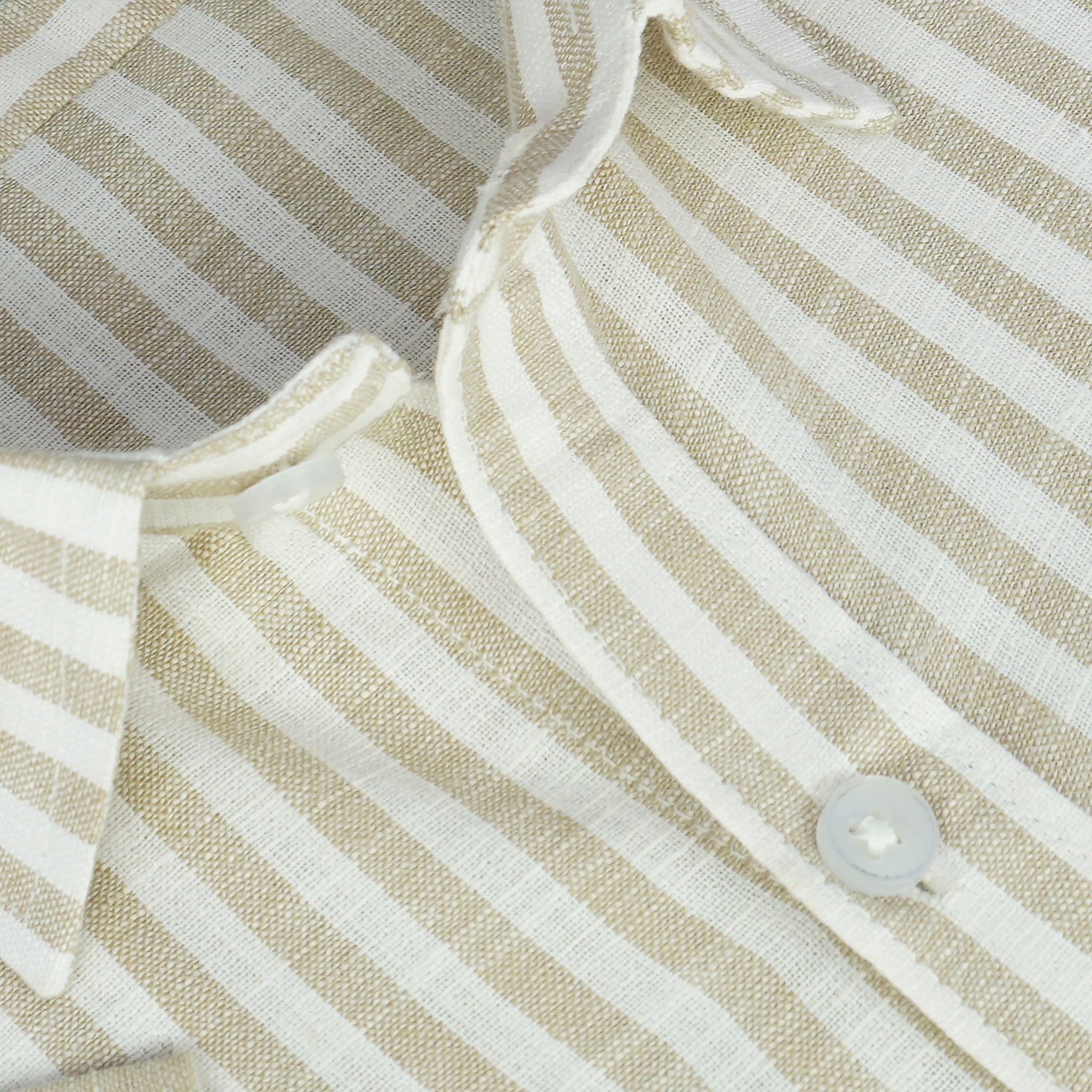 Men's Cotton Linen Striped Half Sleeves Shirt (Beige)