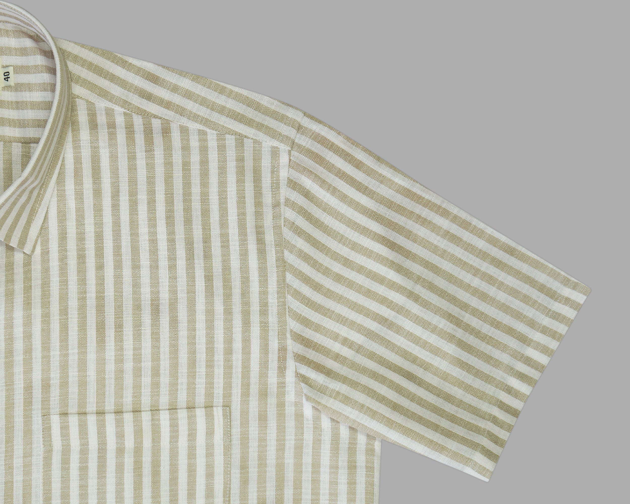 Men's Cotton Linen Striped Half Sleeves Shirt (Beige)
