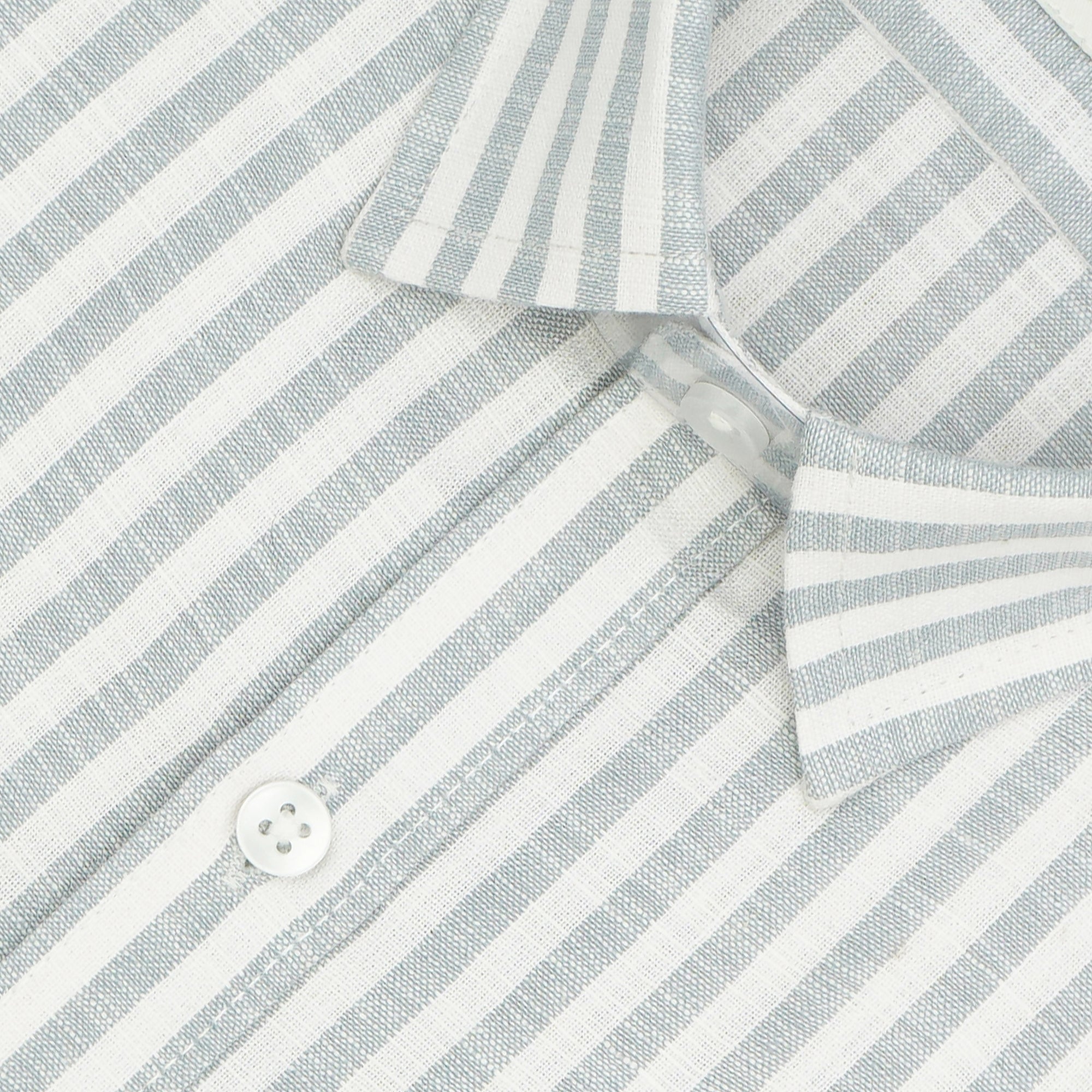 Men's Cotton Linen Striped Half Sleeves Shirt (Grey)