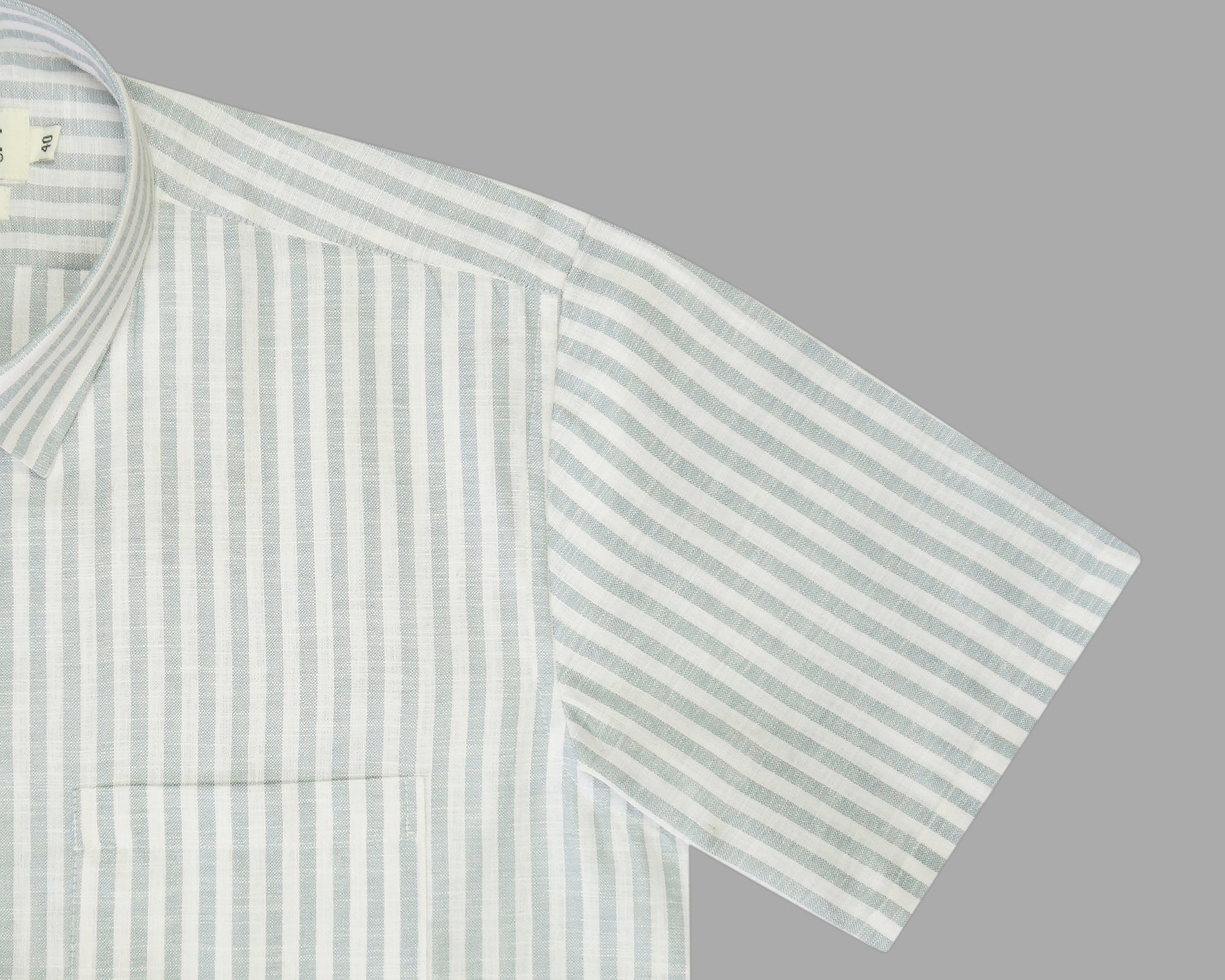 Men's Cotton Linen Striped Half Sleeves Shirt (Grey)