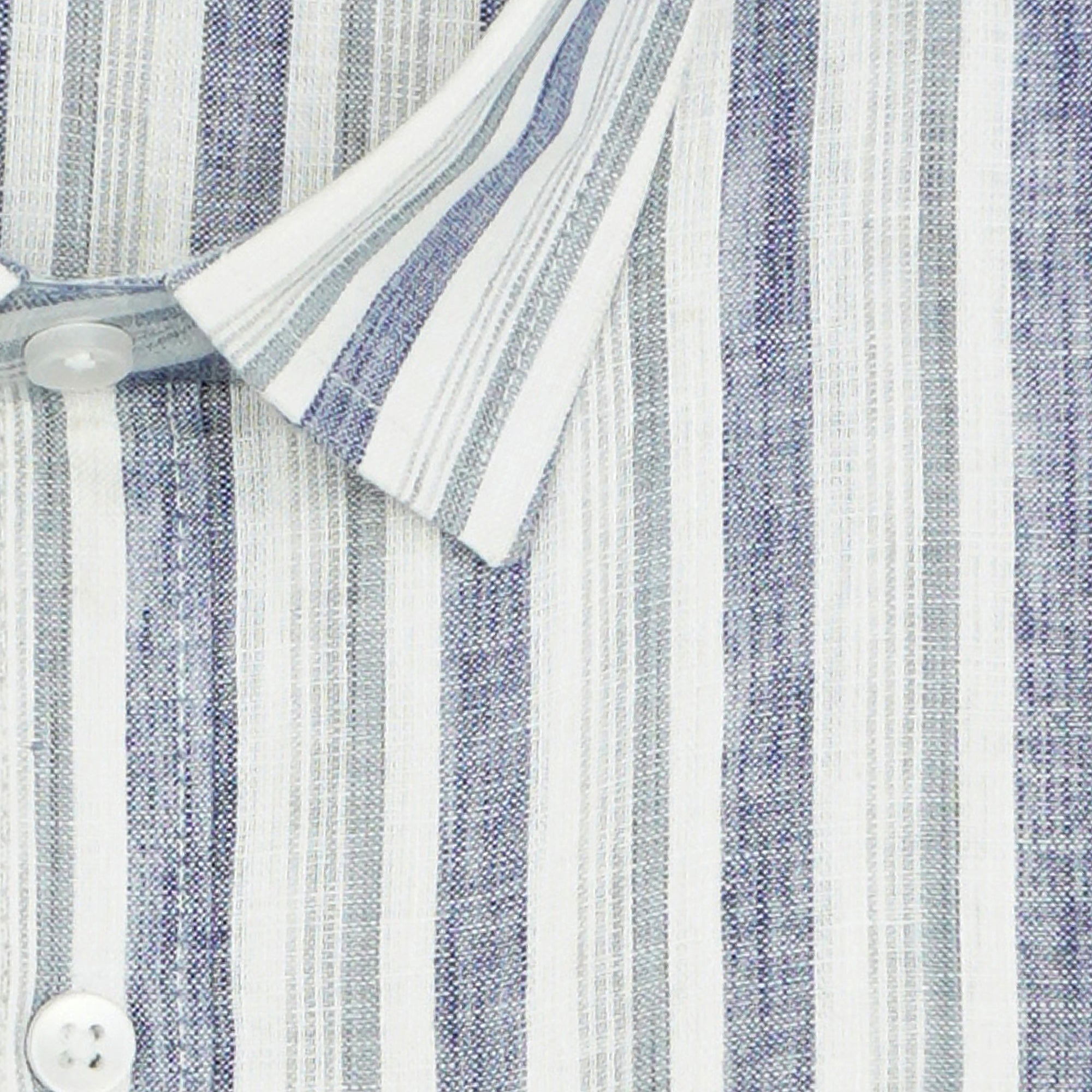 Men's Cotton Linen Striped Half Sleeves Shirt (Blue)