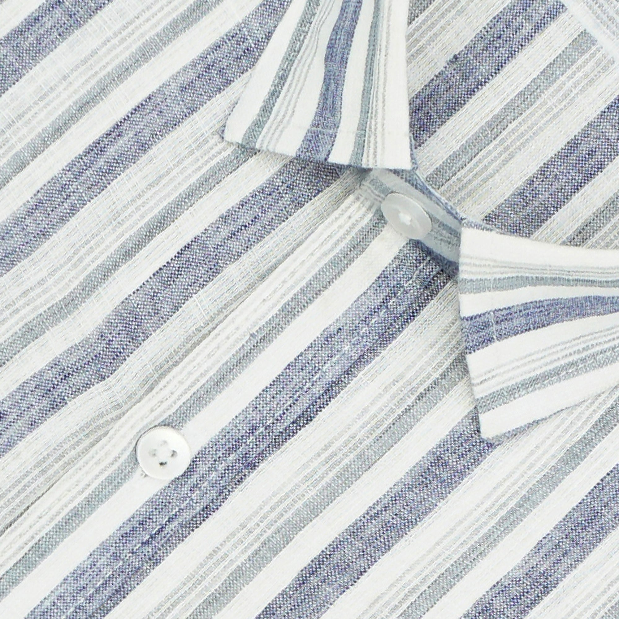 Men's Cotton Linen Striped Half Sleeves Shirt (Blue)