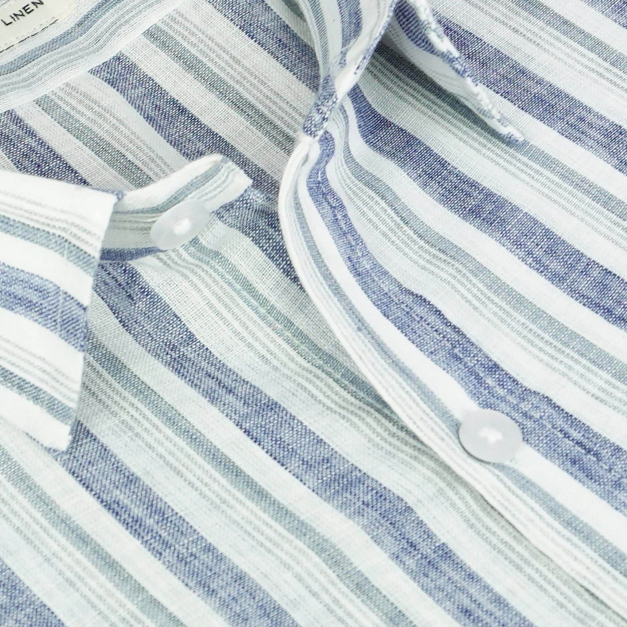 Men's Cotton Linen Striped Half Sleeves Shirt (Blue)