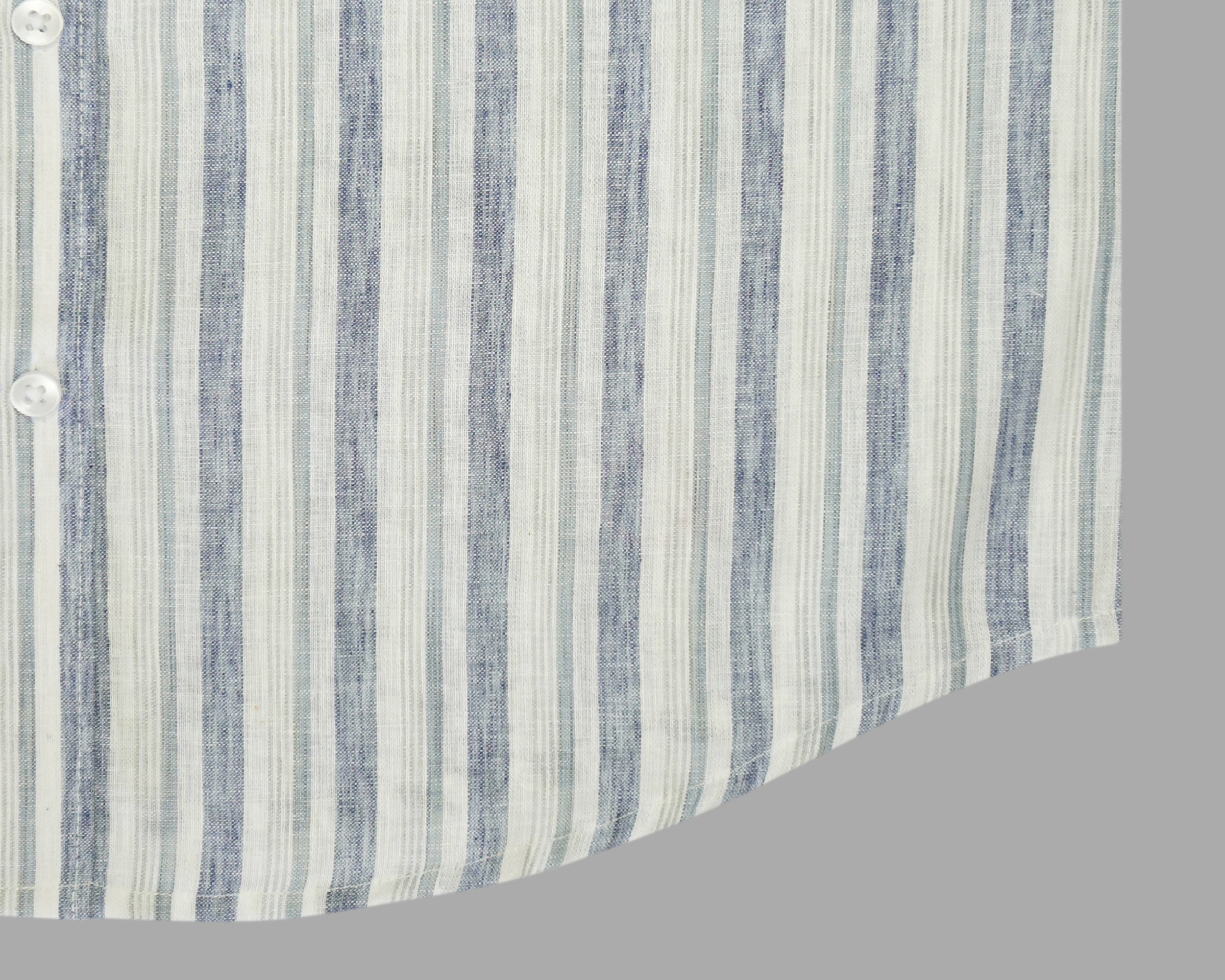 Men's Cotton Linen Striped Half Sleeves Shirt (Blue)