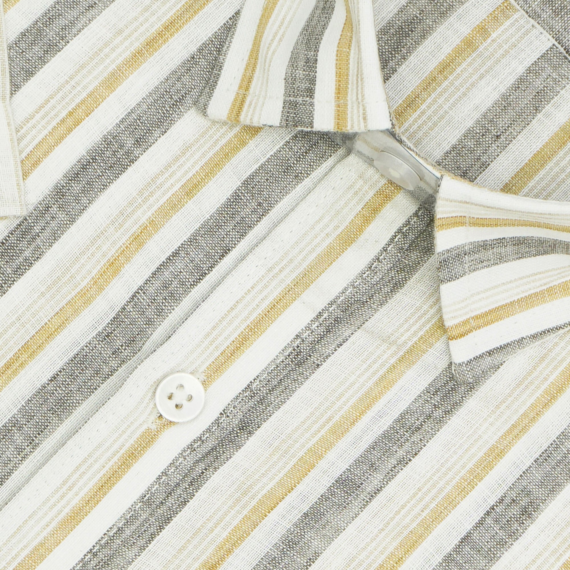 Men's Cotton Linen Striped Half Sleeves Shirt (Grey)