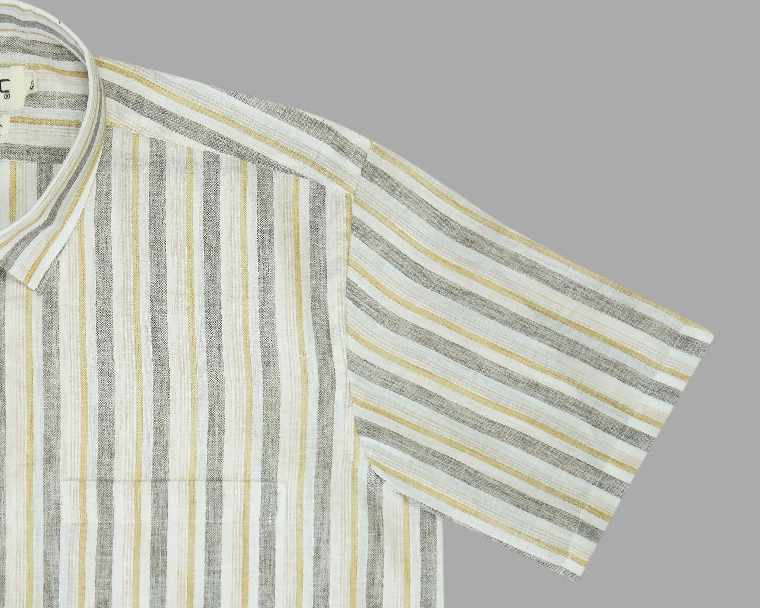 Men's Cotton Linen Striped Half Sleeves Shirt (Grey)