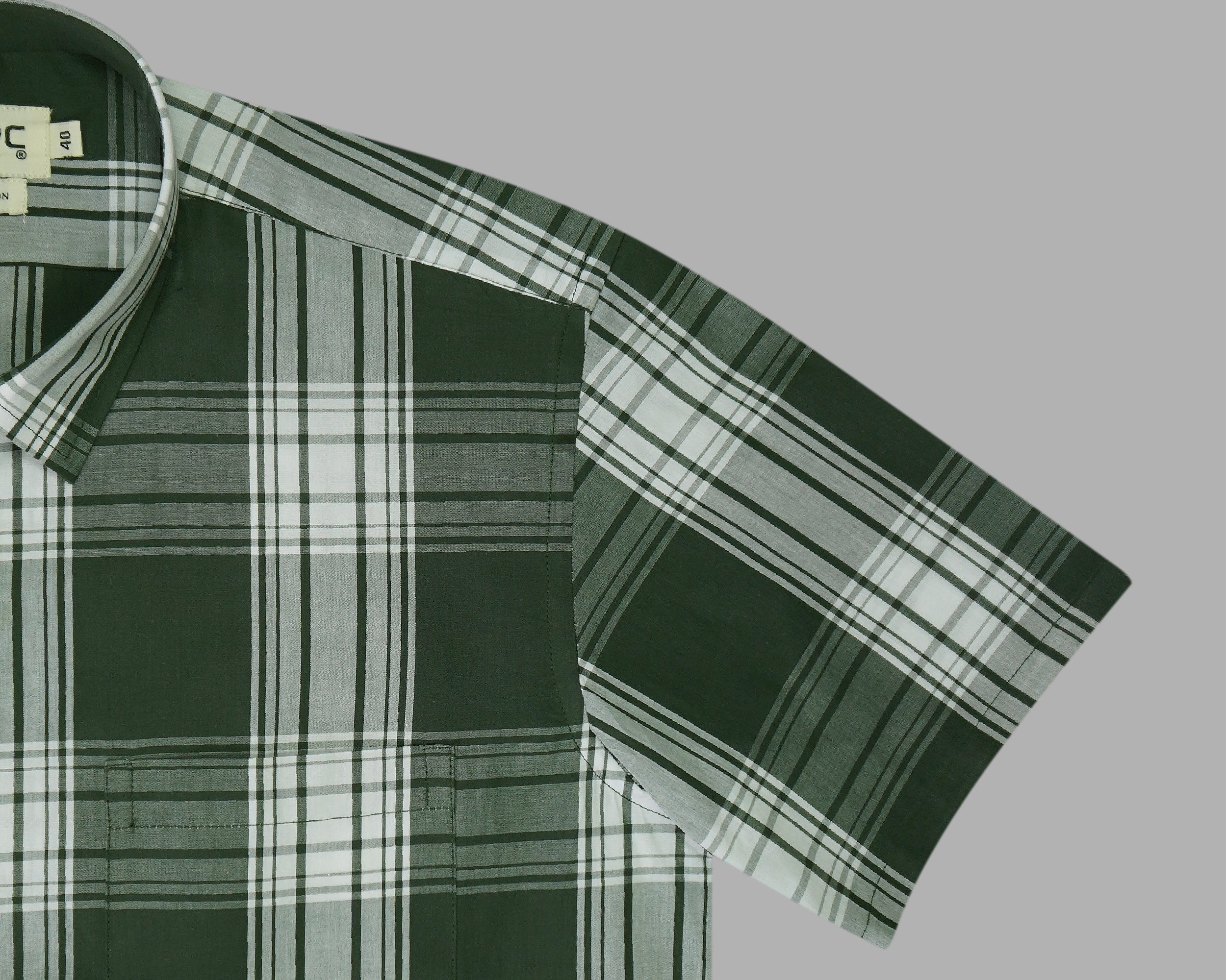 Men's 100% Cotton Checkered Half Sleeves Shirt (Green)