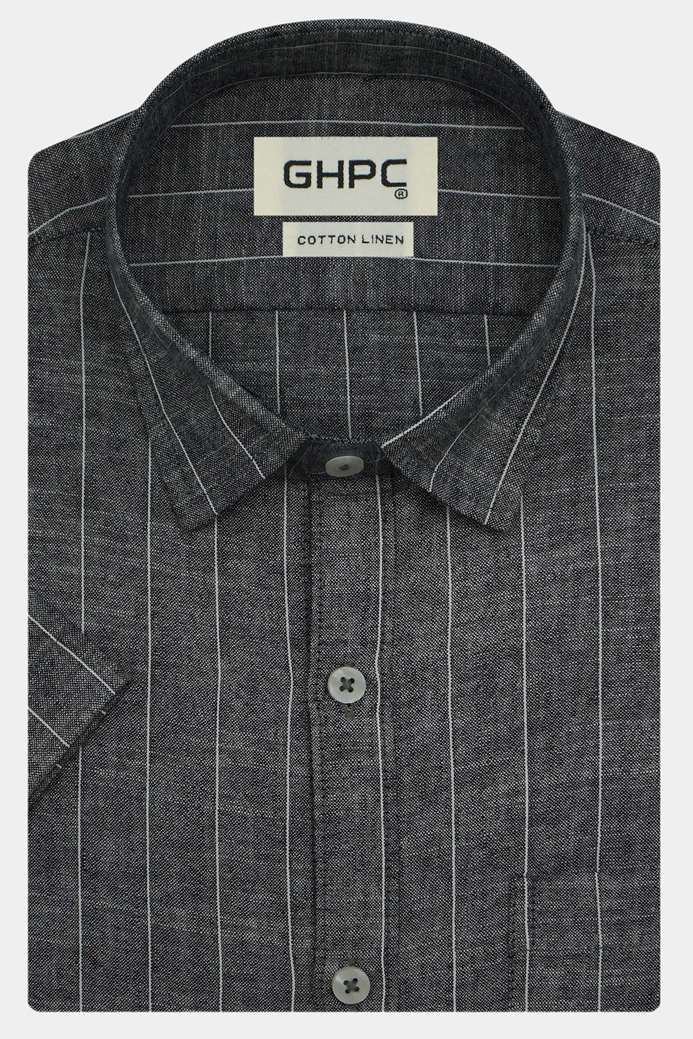 Men's Cotton Linen Striped Half Sleeves Shirts (Black)