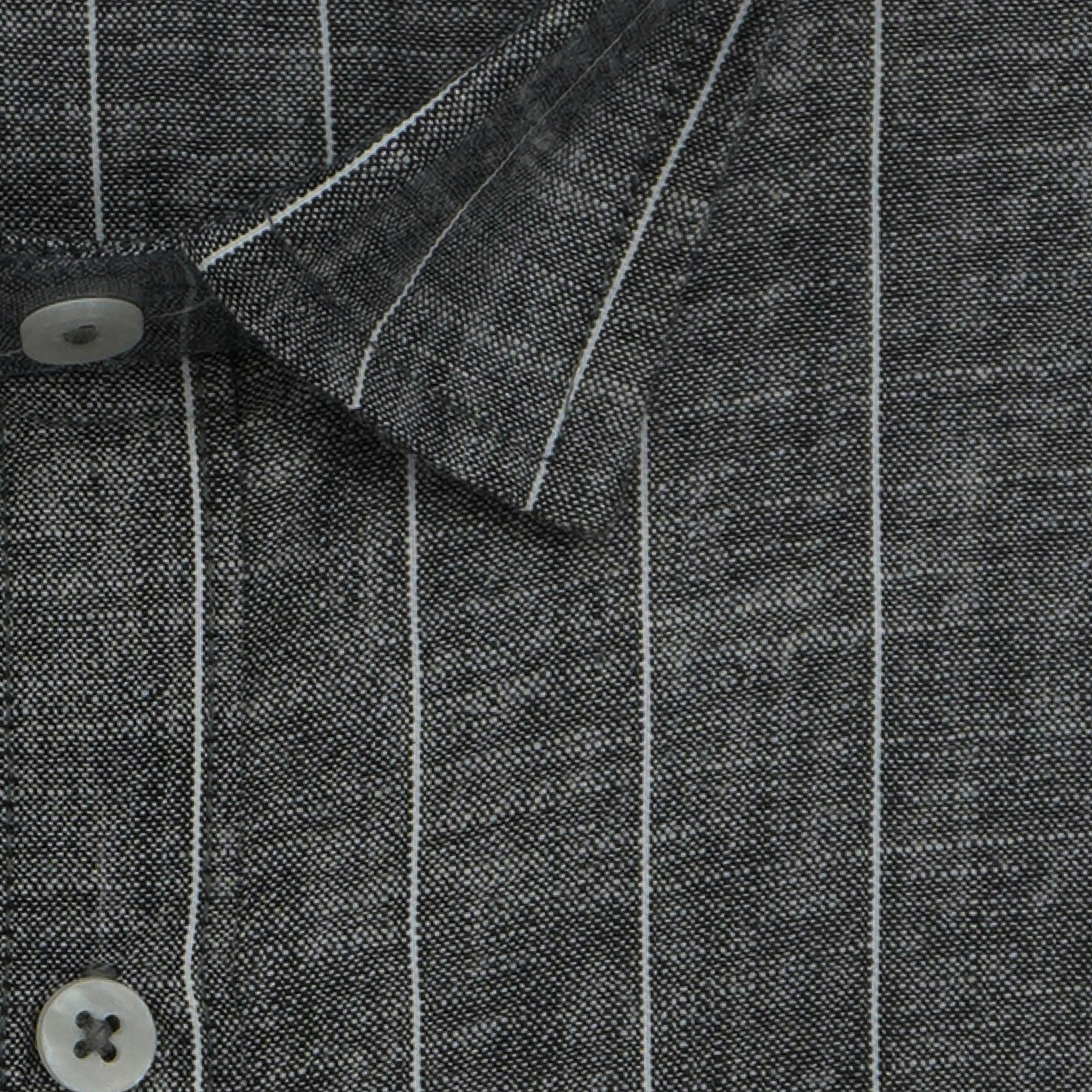 Men's Cotton Linen Striped Half Sleeves Shirts (Black)