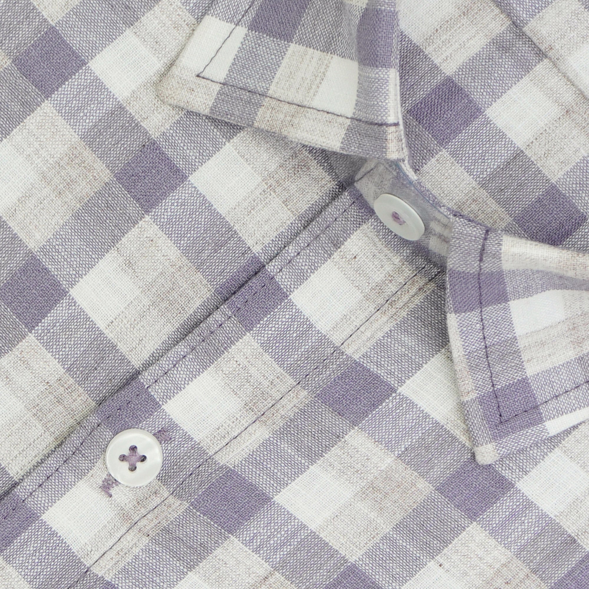 Men's Cotton Linen Checkered Half Sleeves Shirt (Purple)