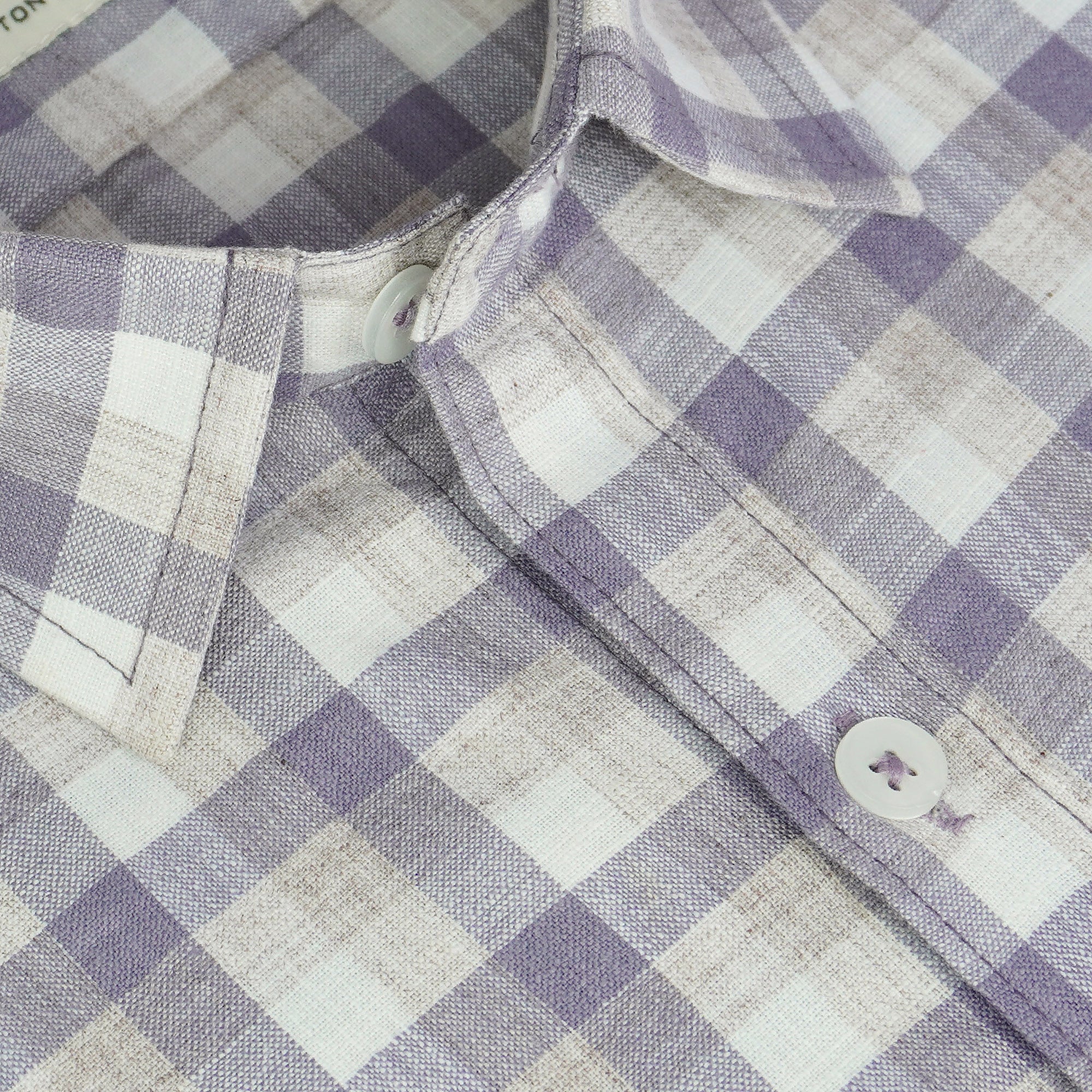 Men's Cotton Linen Checkered Half Sleeves Shirt (Purple)