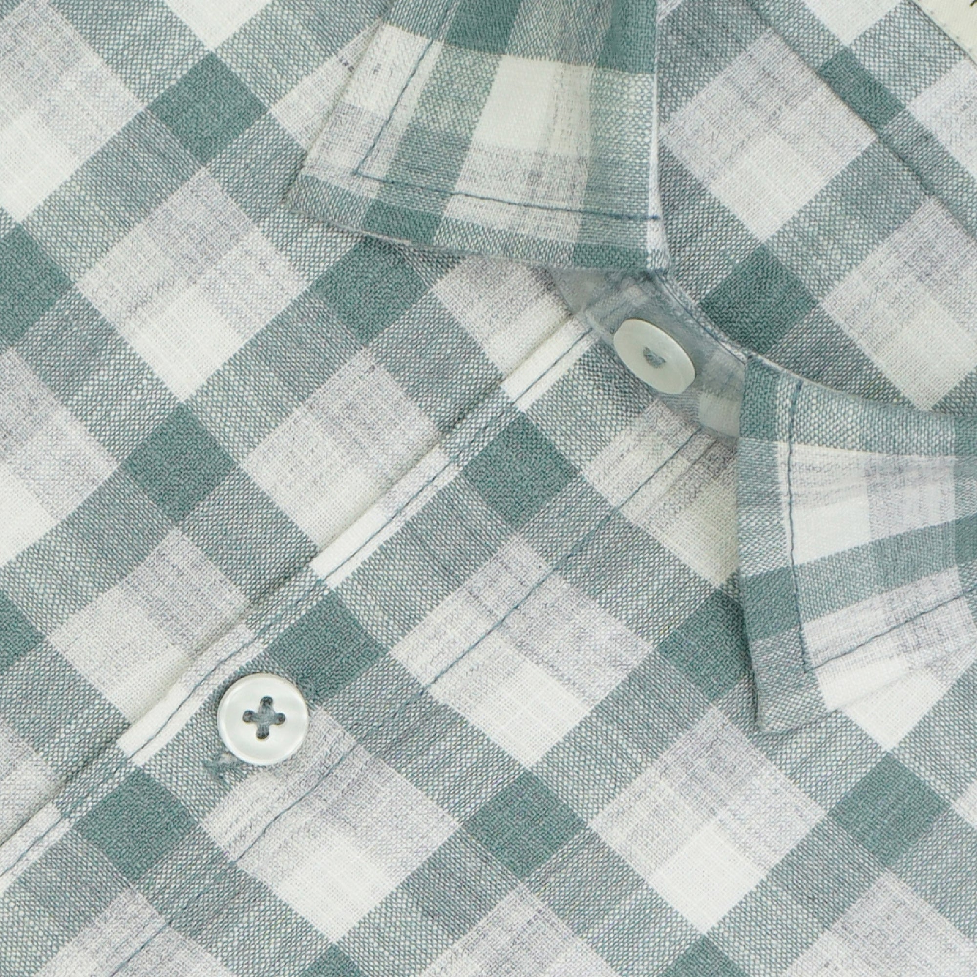 Men's Cotton Linen Checkered Half Sleeves Shirt (Green)