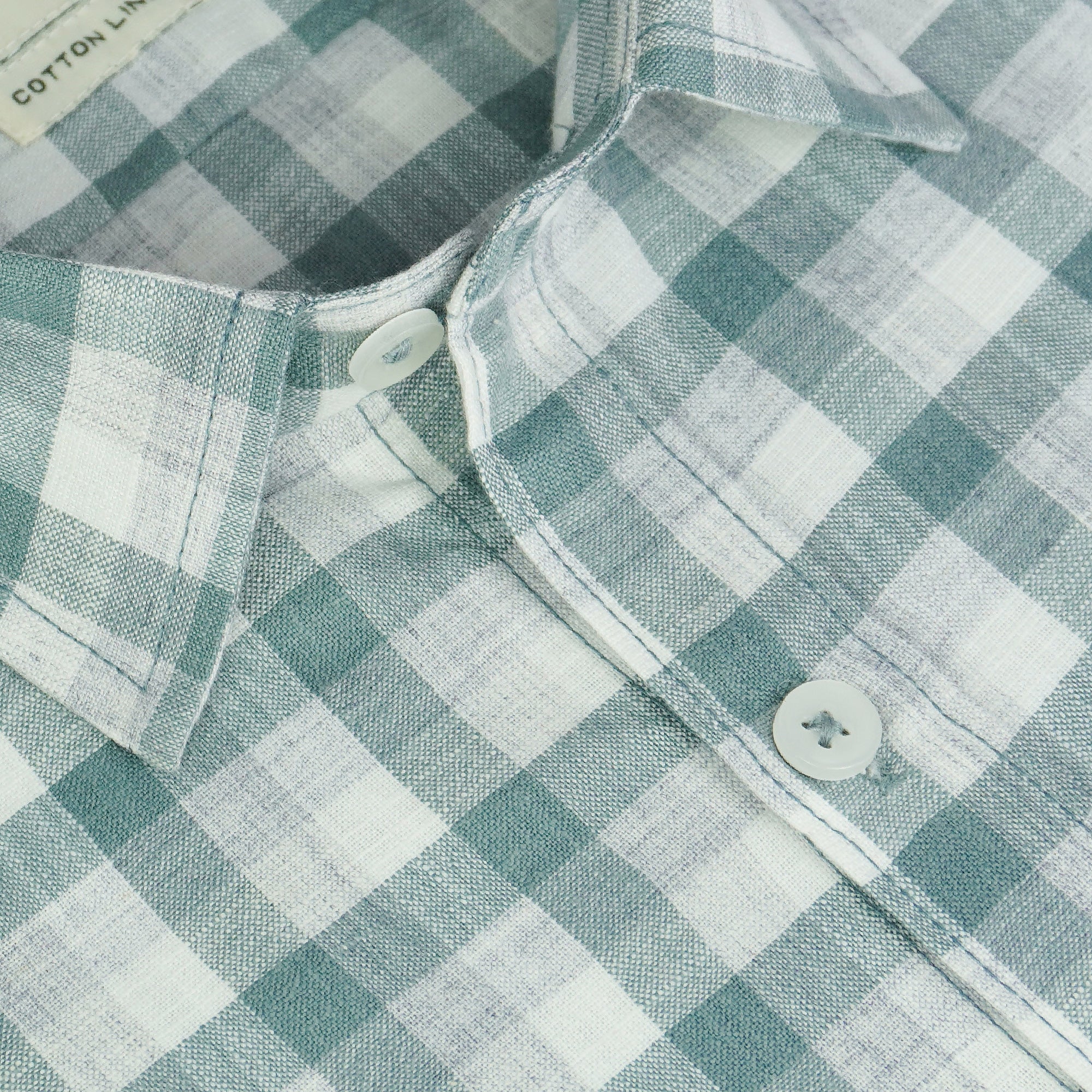 Men's Cotton Linen Checkered Half Sleeves Shirt (Green)