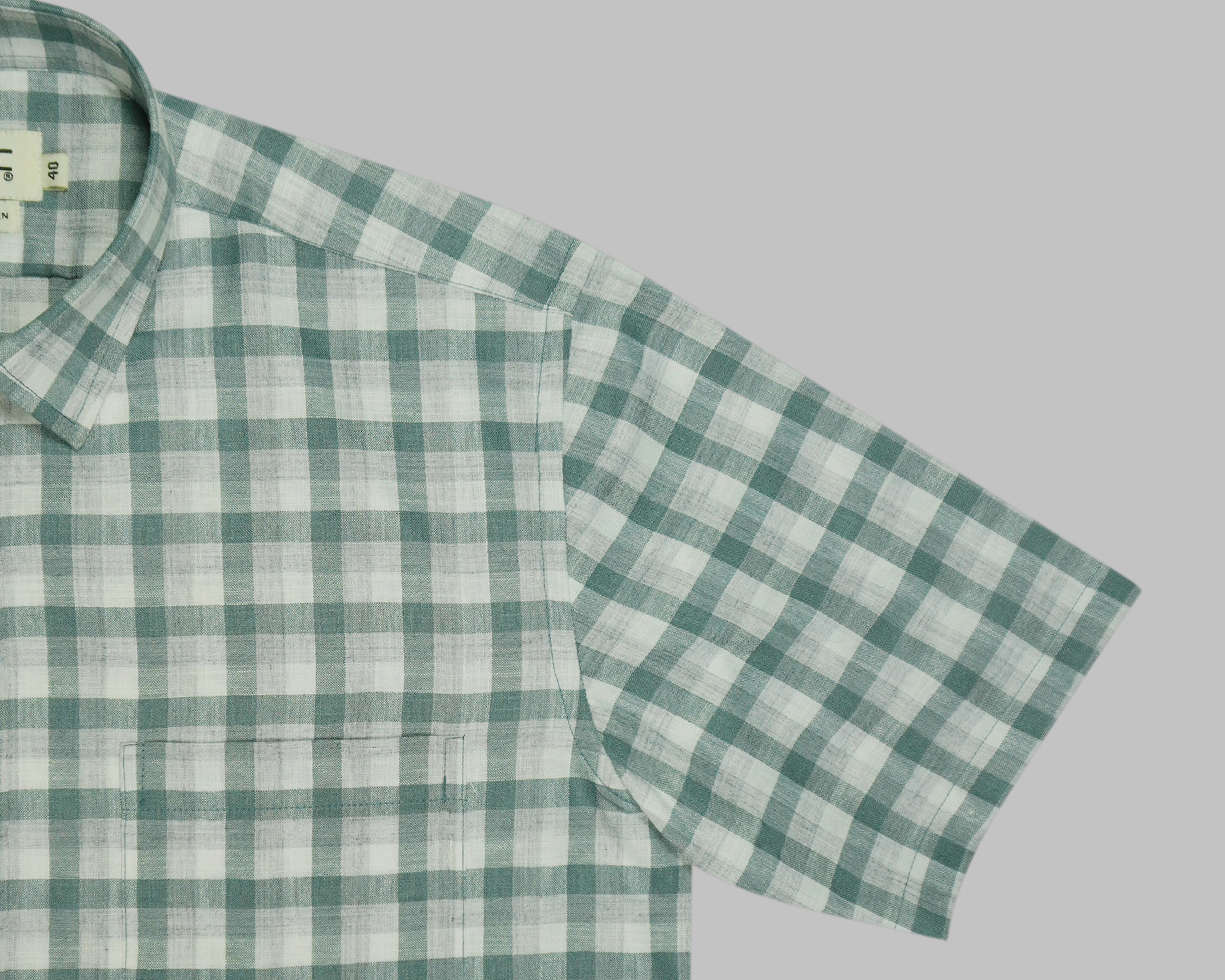 Men's Cotton Linen Checkered Half Sleeves Shirt (Green)