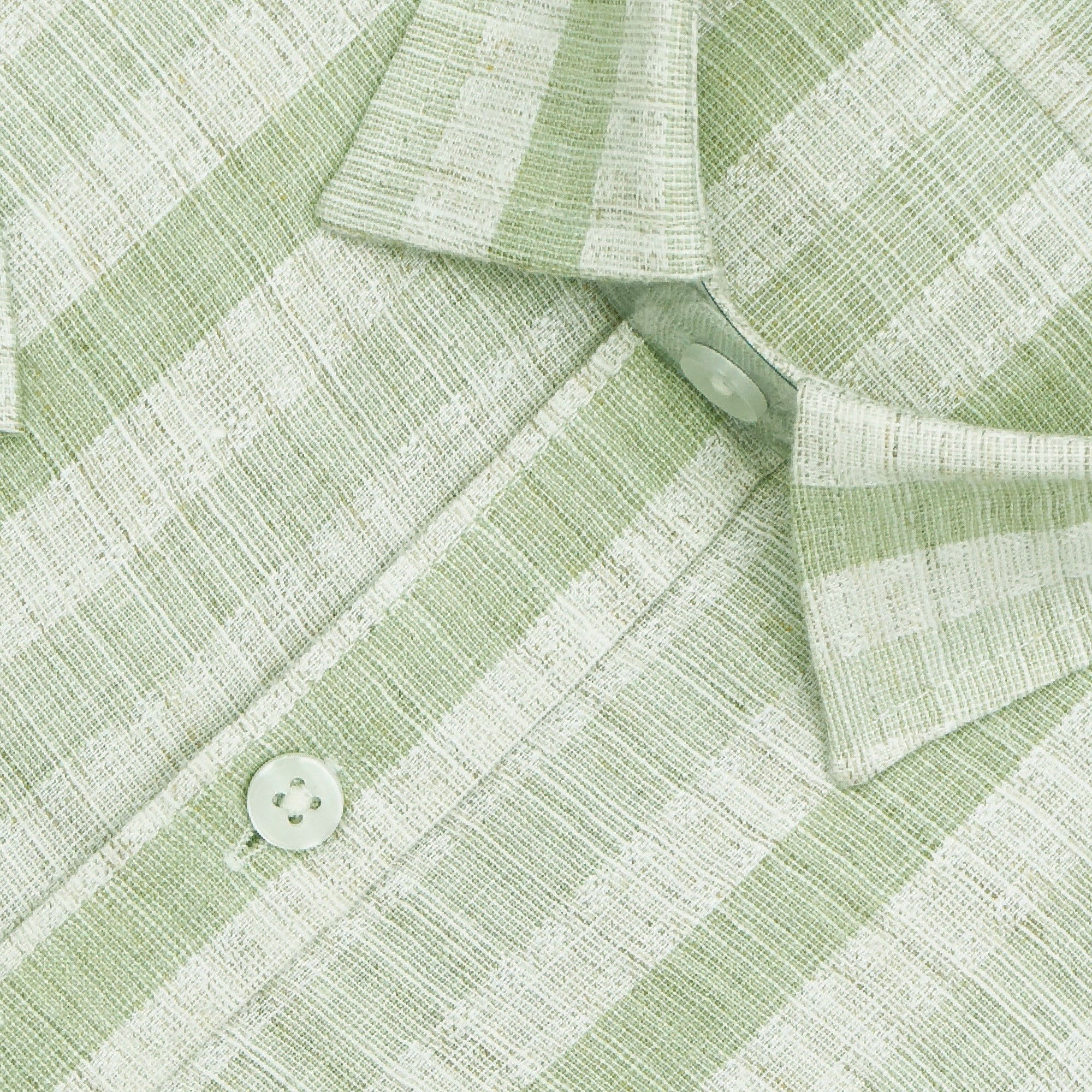 Men's Cotton Linen Striped Half Sleeves Shirt (Green)