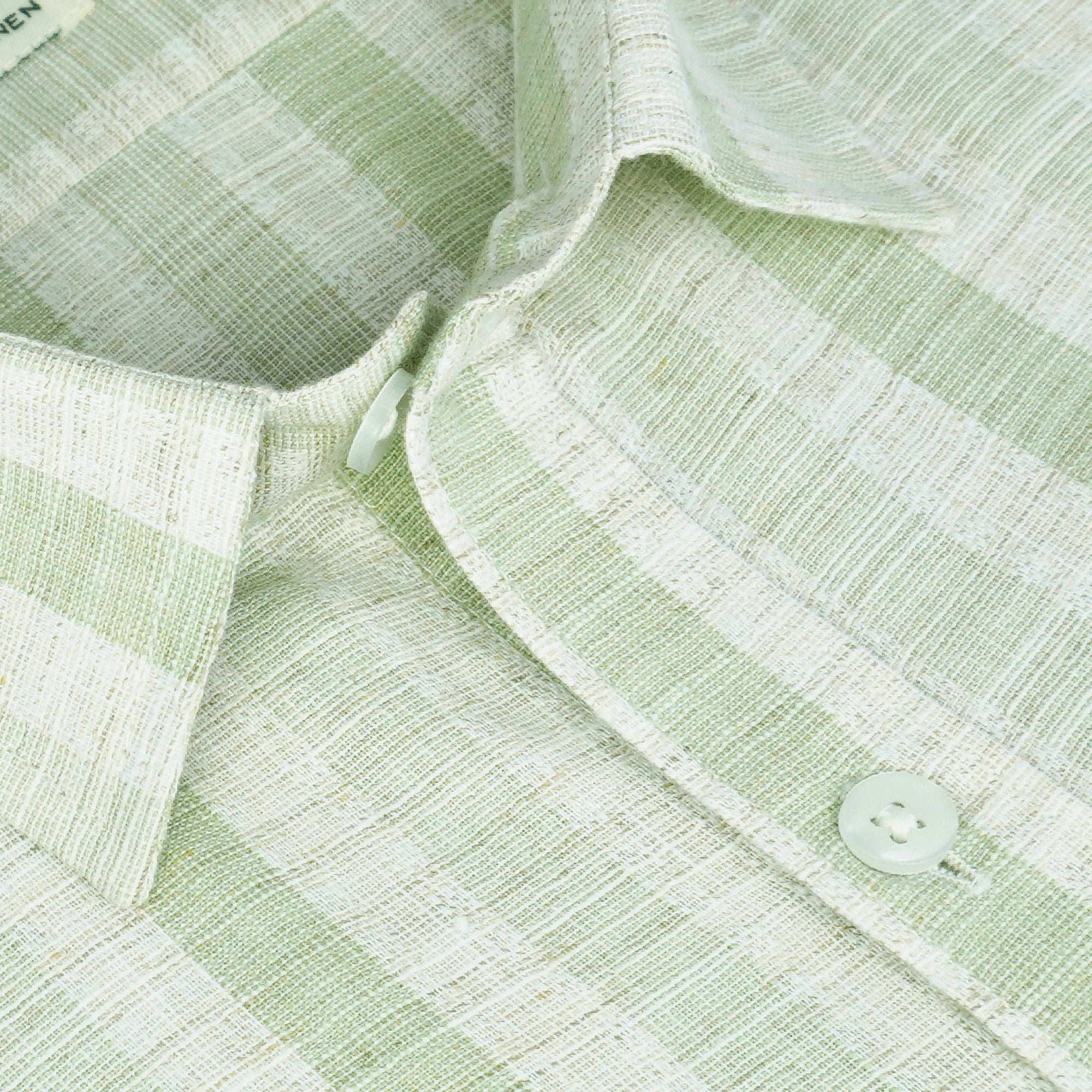 Men's Cotton Linen Striped Half Sleeves Shirt (Green)
