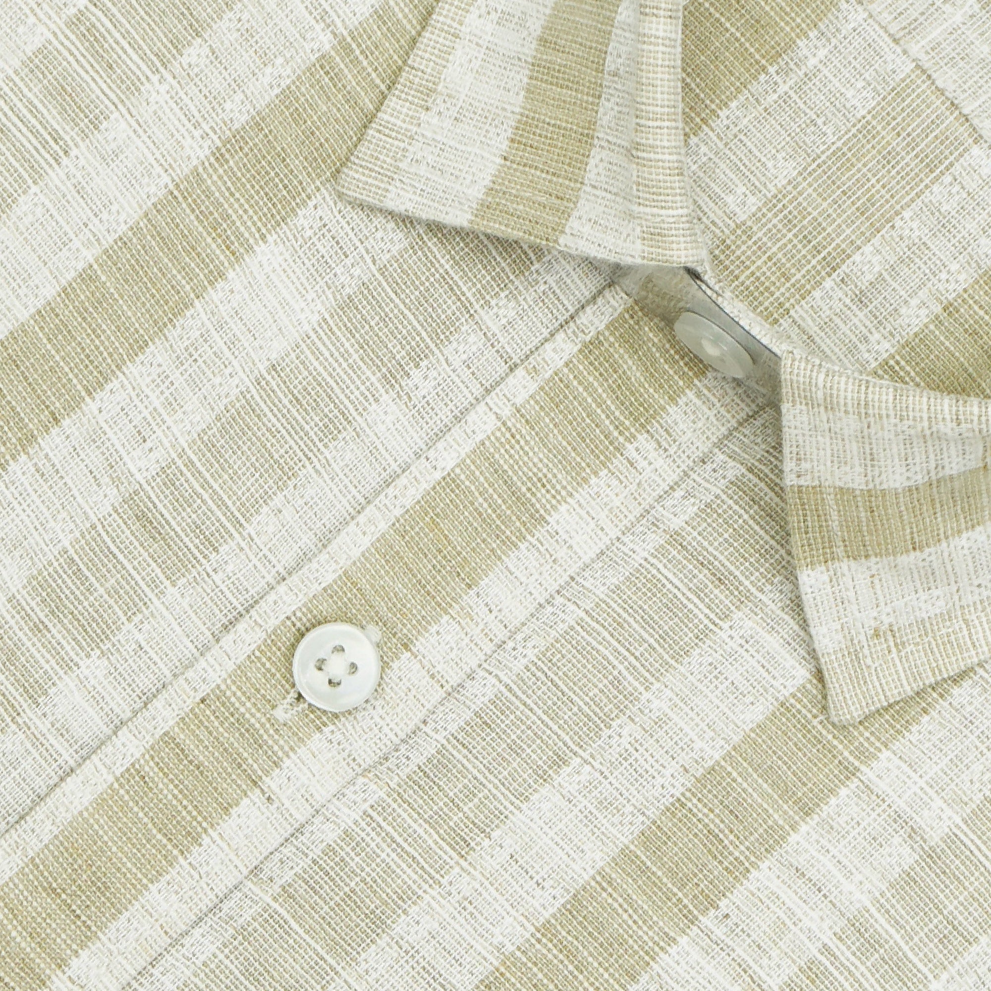 Men's Cotton Linen Striped Half Sleeves Shirt (Gold)