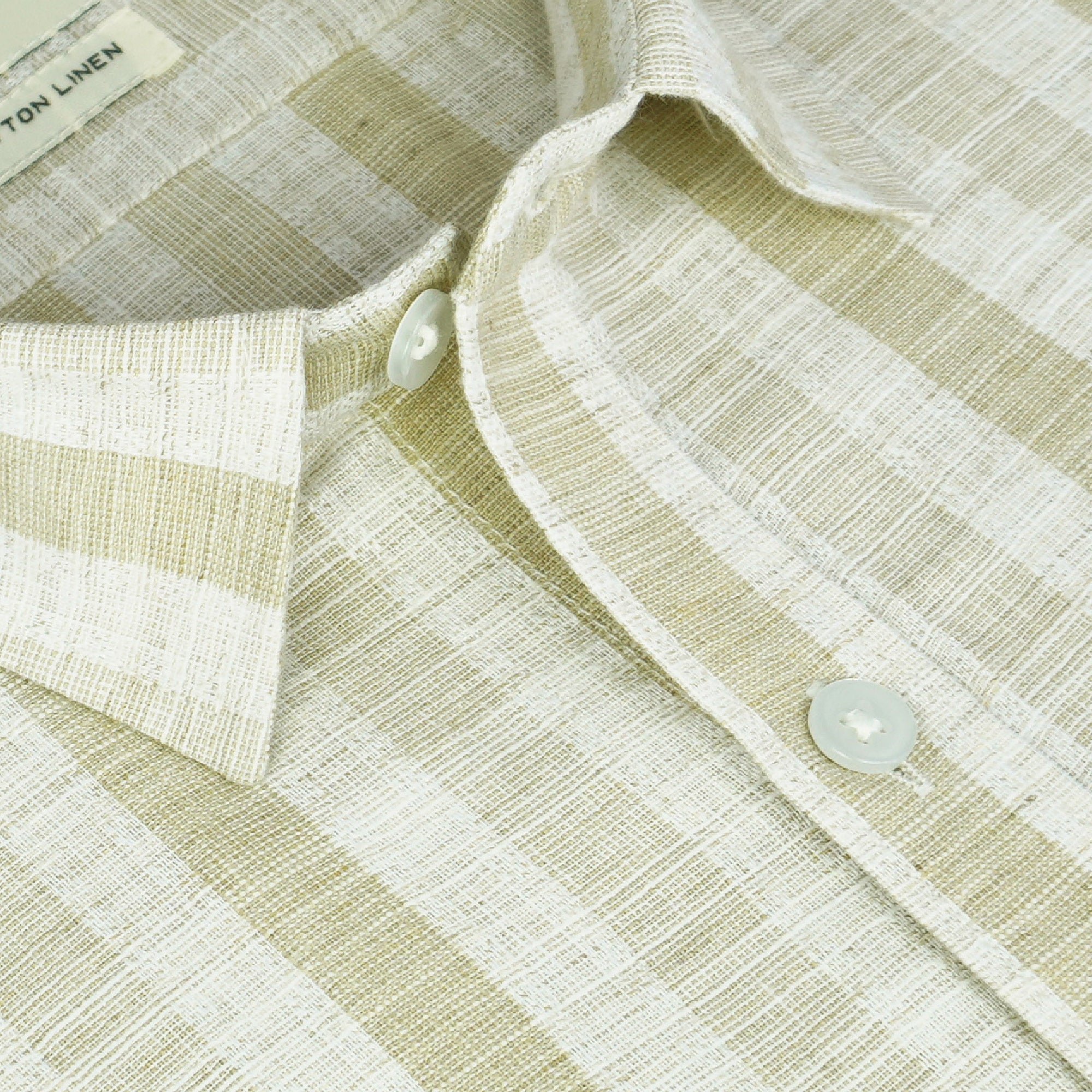 Men's Cotton Linen Striped Half Sleeves Shirt (Gold)